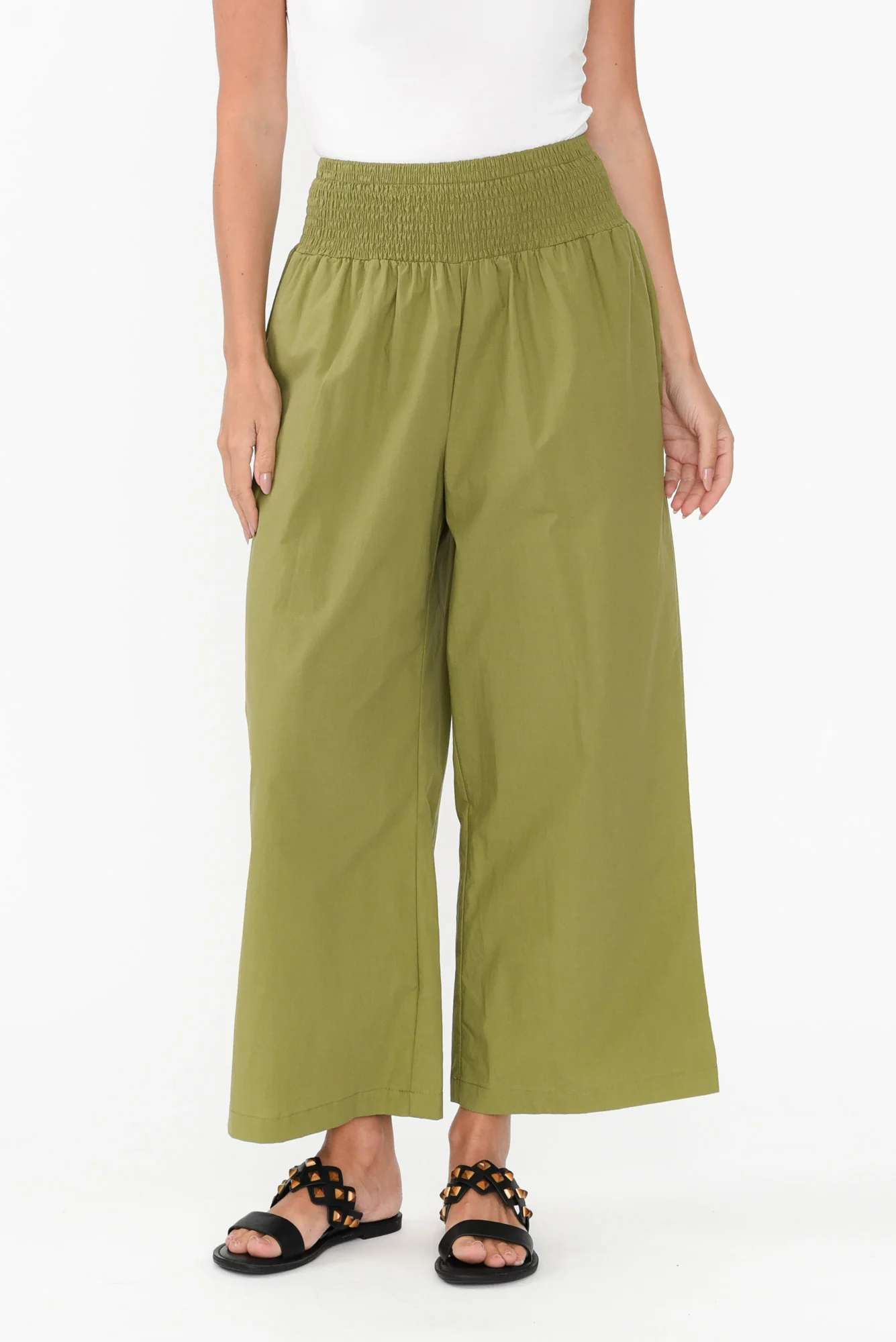 Sevilla Green Wide Leg Cotton Pants
