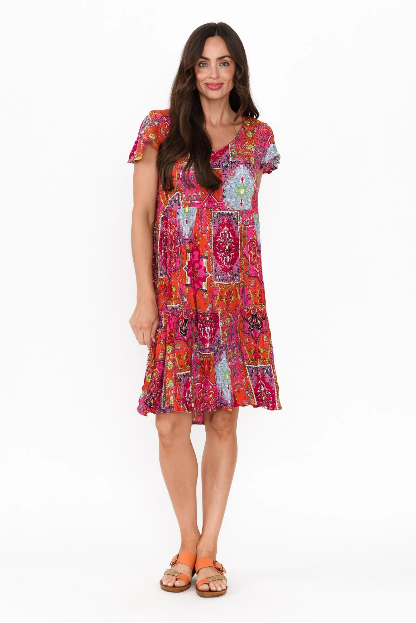 Azalea Pink Mosaic Crinkle Dress