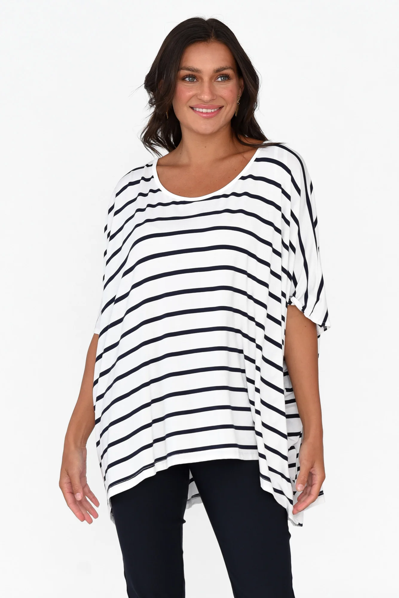 Sorronda White Stripe Bamboo Batwing Top