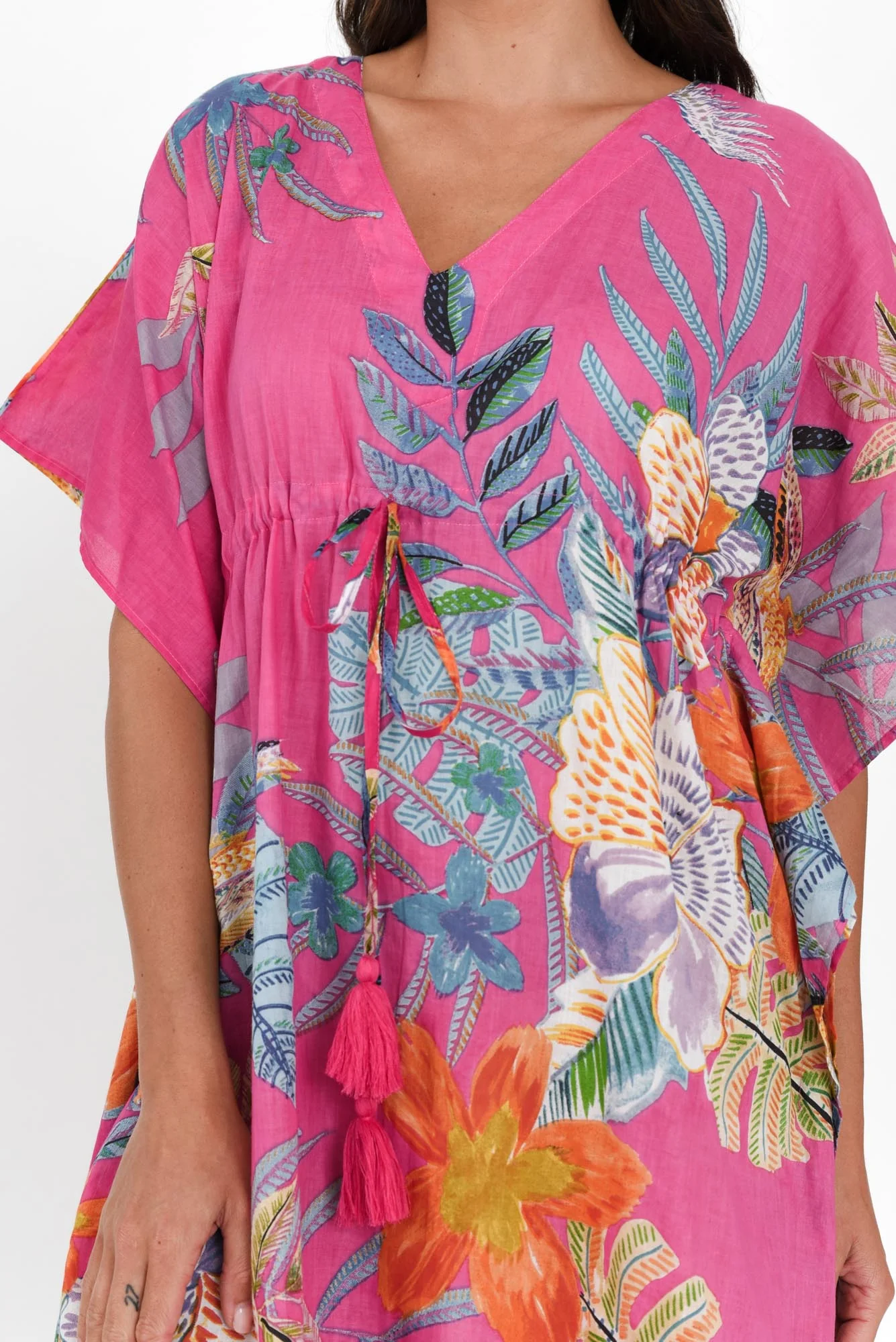 Isabel Pink Bird Cotton Kaftan
