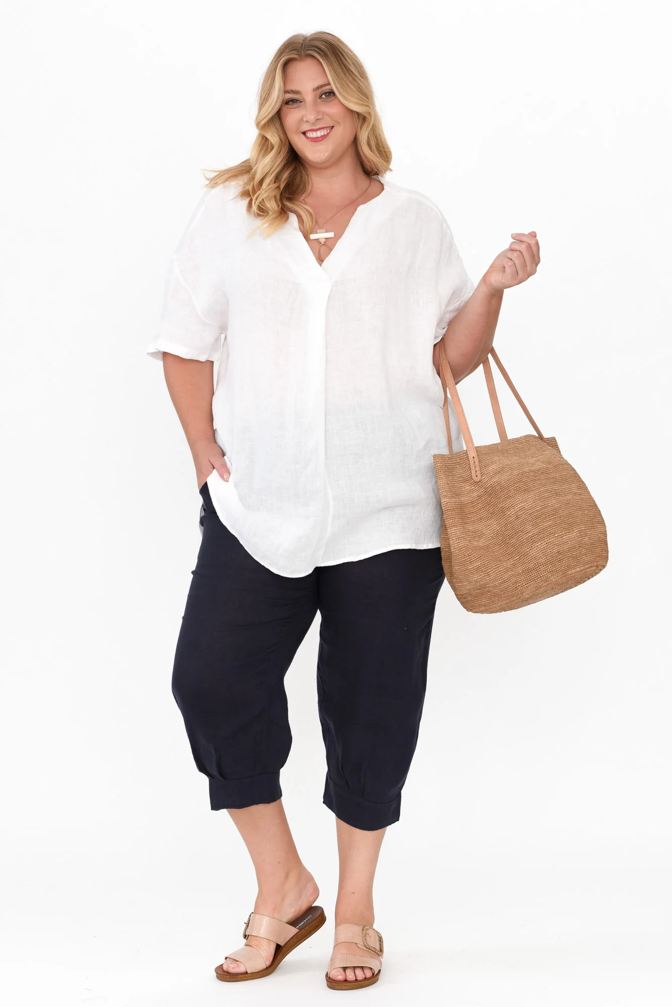 Holland White Linen V Neck Tunic