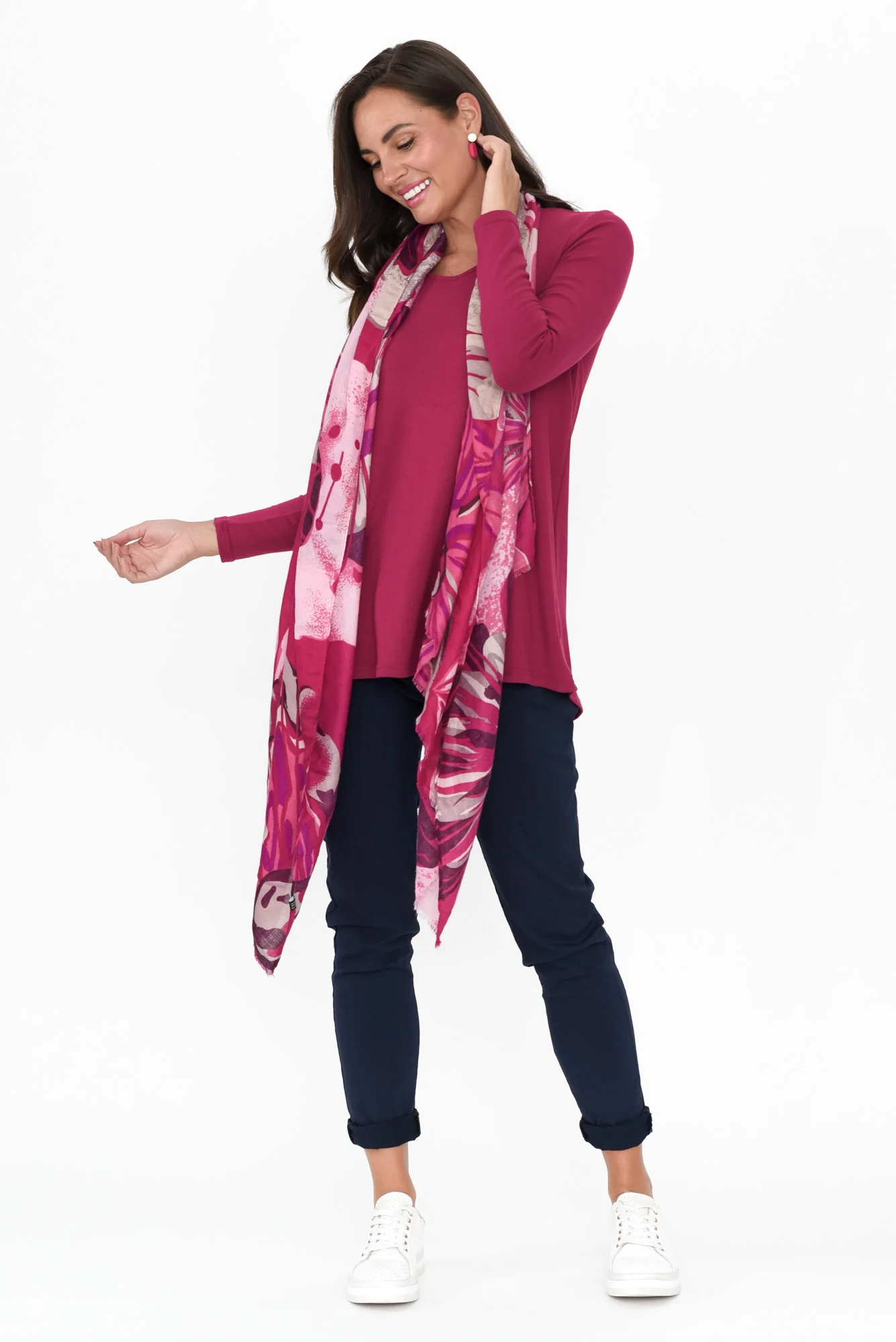 Shenali Magenta Long Sleeve Swing Top