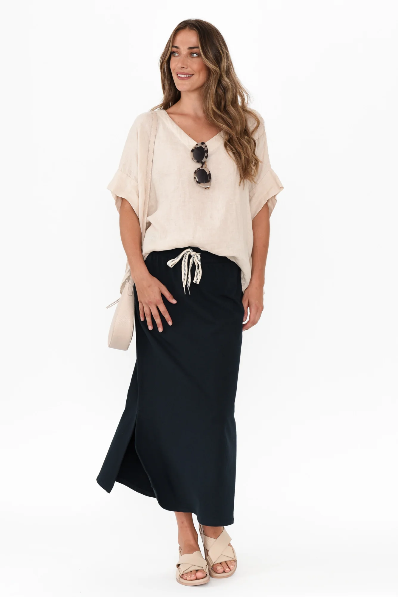 Travel Navy Cotton Maxi Skirt