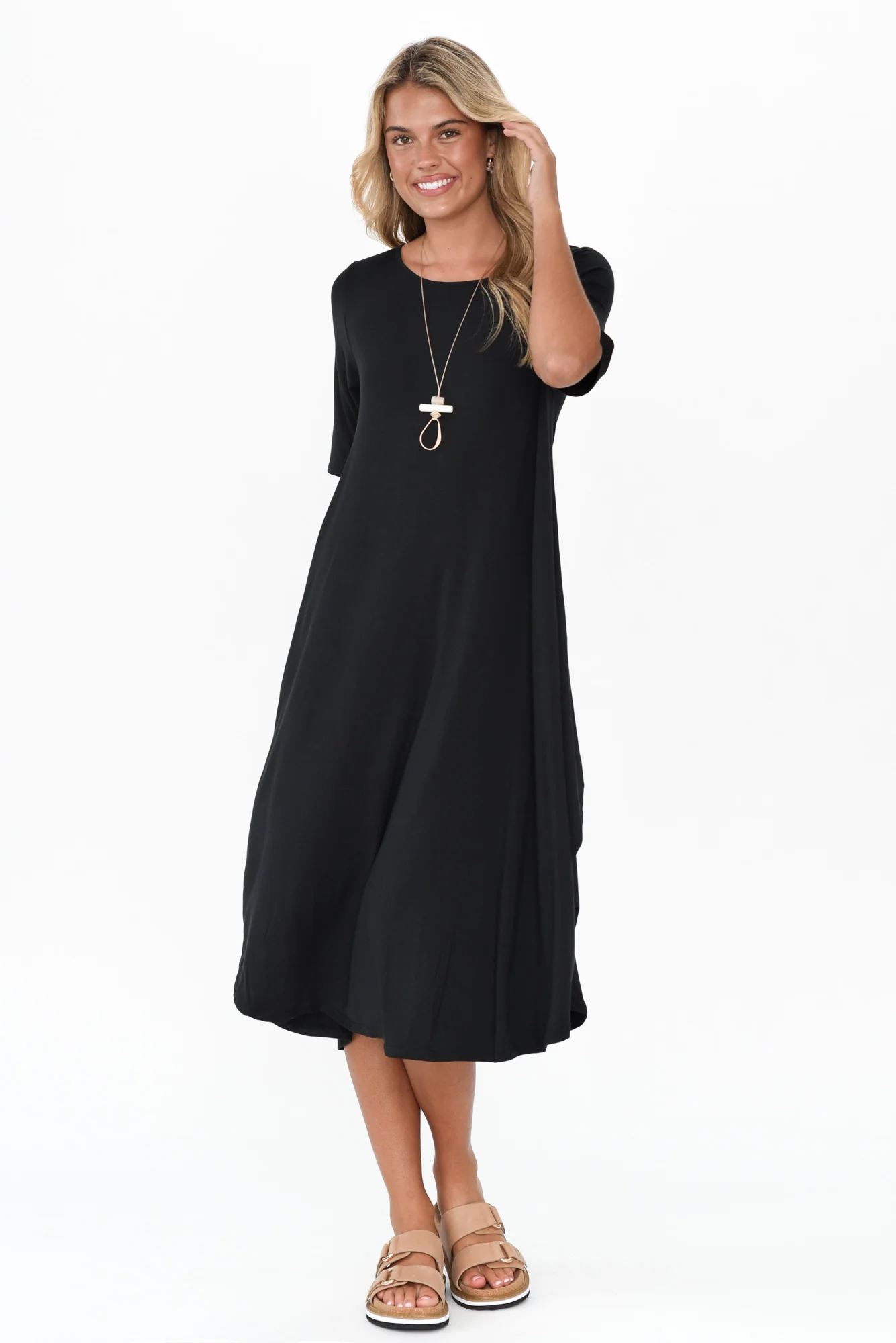 Black Micro Modal Tri Drape Dress