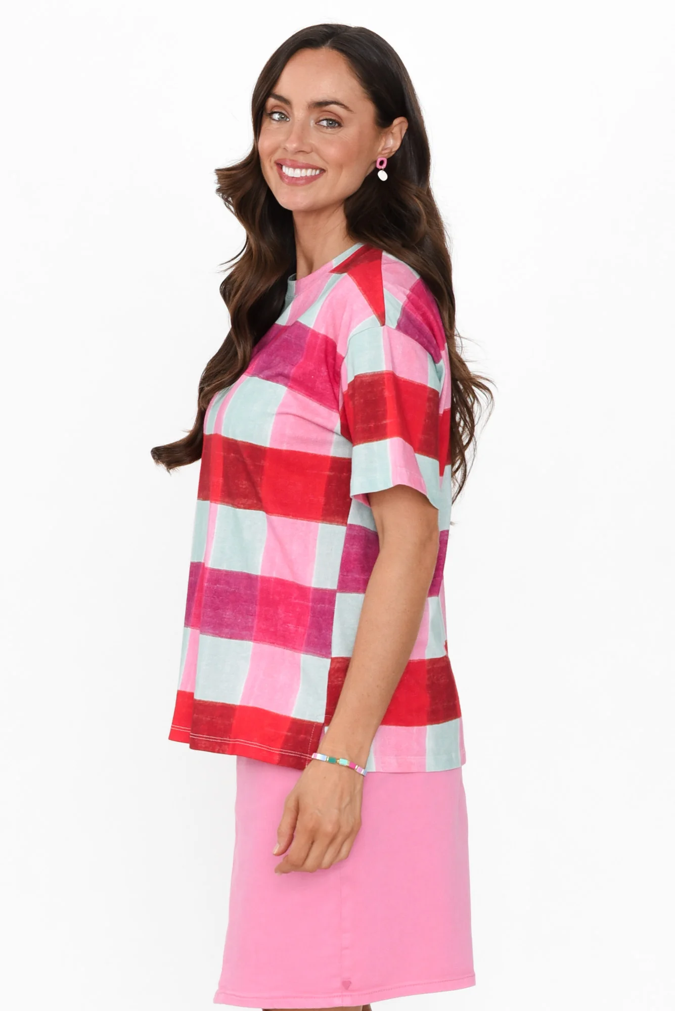Monaco Pink Check Cotton Top