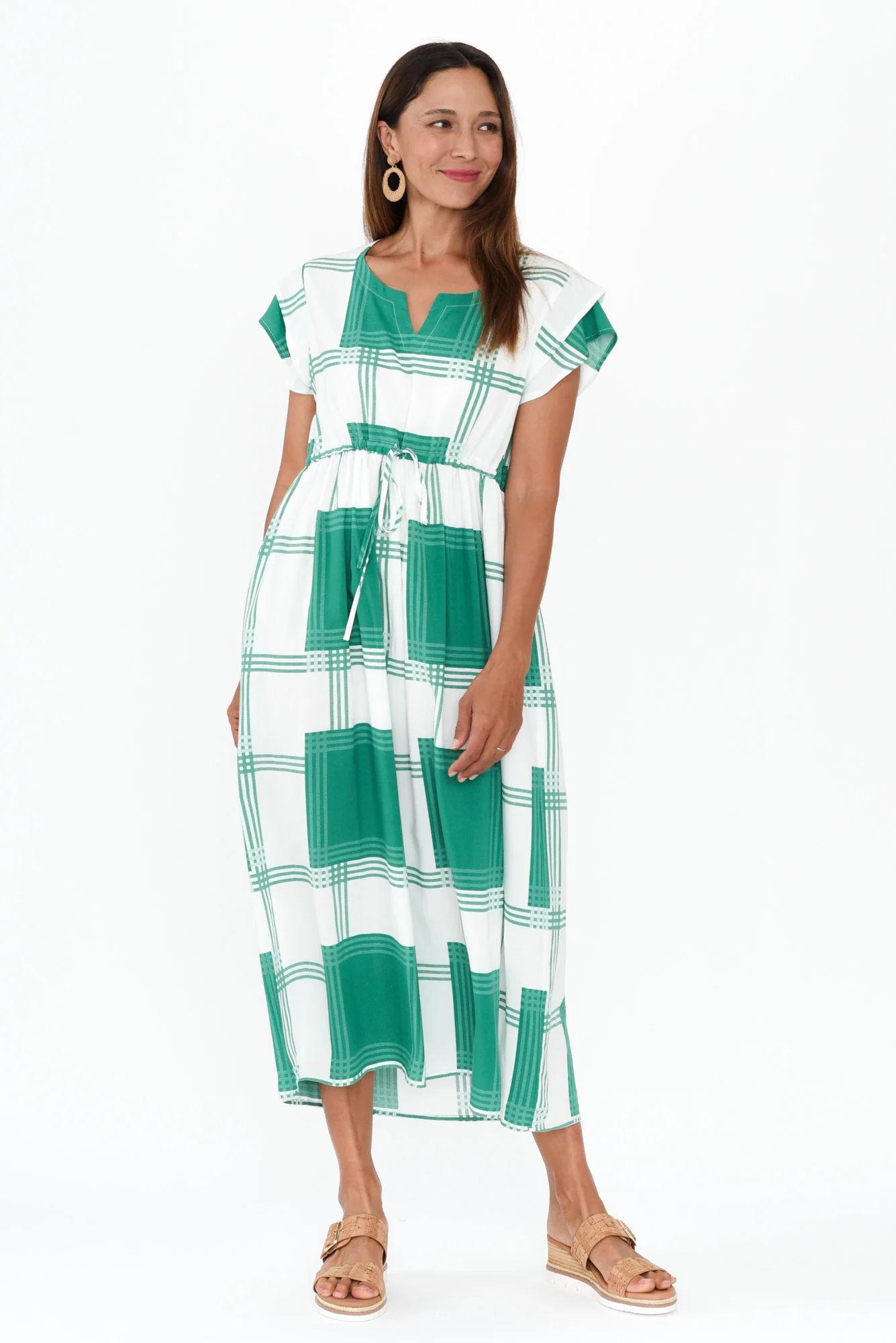 Suzette Green Check Midi Dress