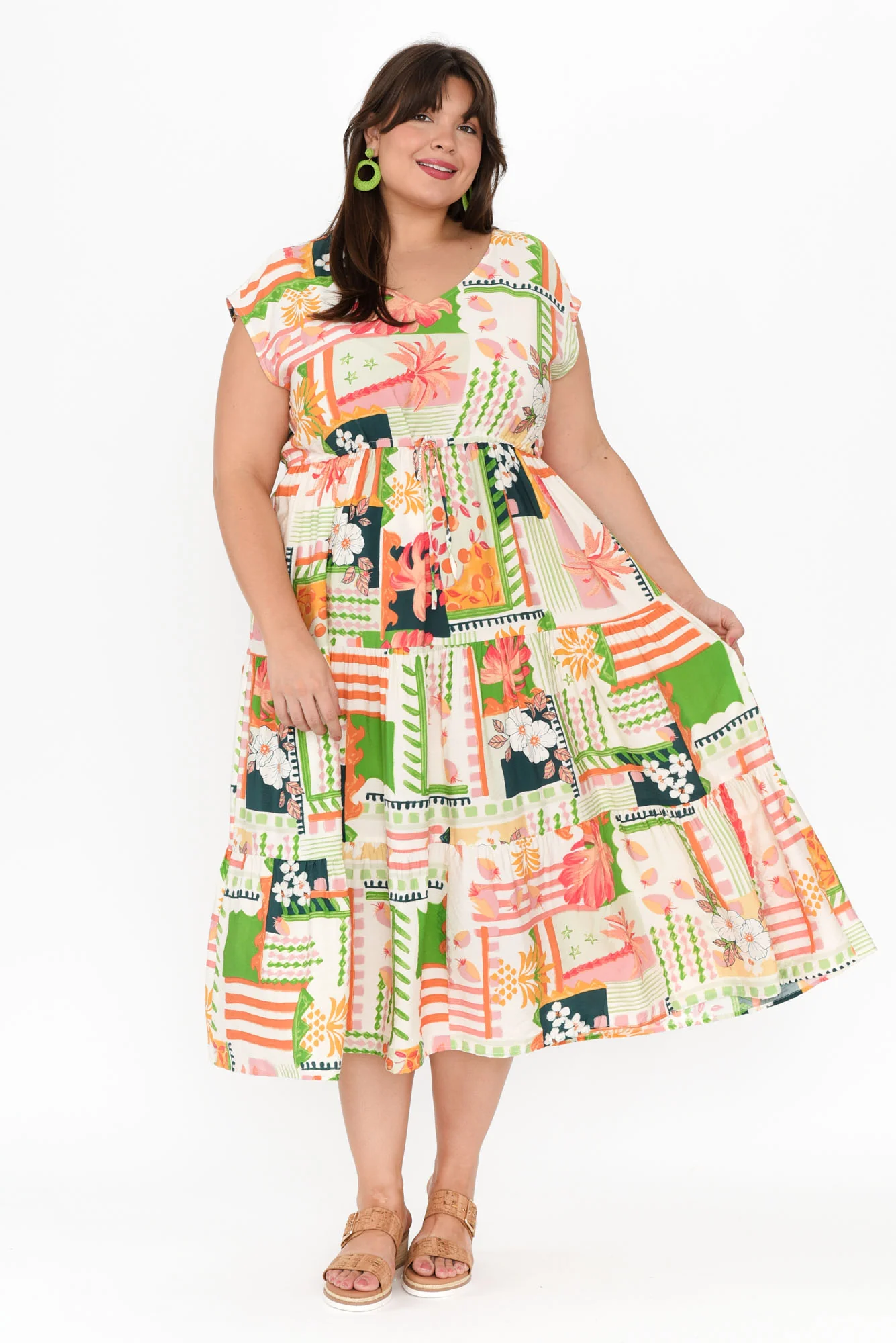 Priscilla Green Tropical Sleeveless Dress