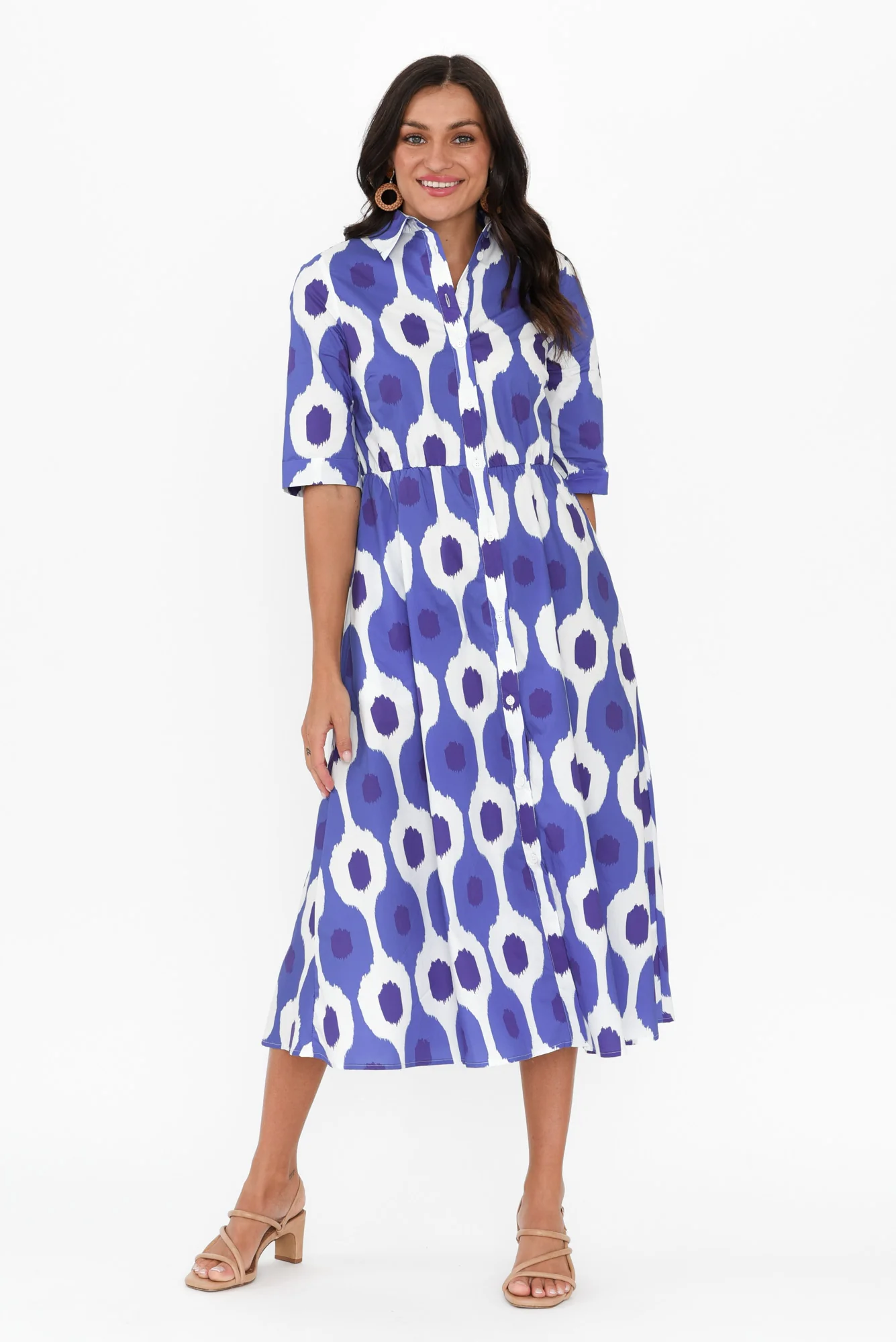 Grace Blue Abstract Spot Cotton Poplin Dress