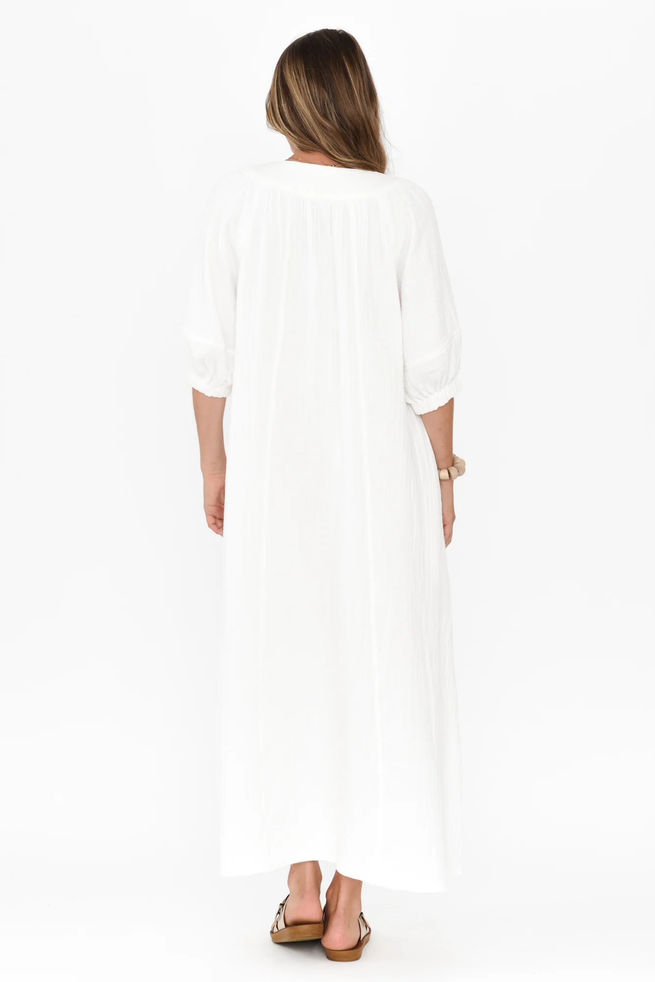 Neila White Cotton Cheesecloth Midi Dress