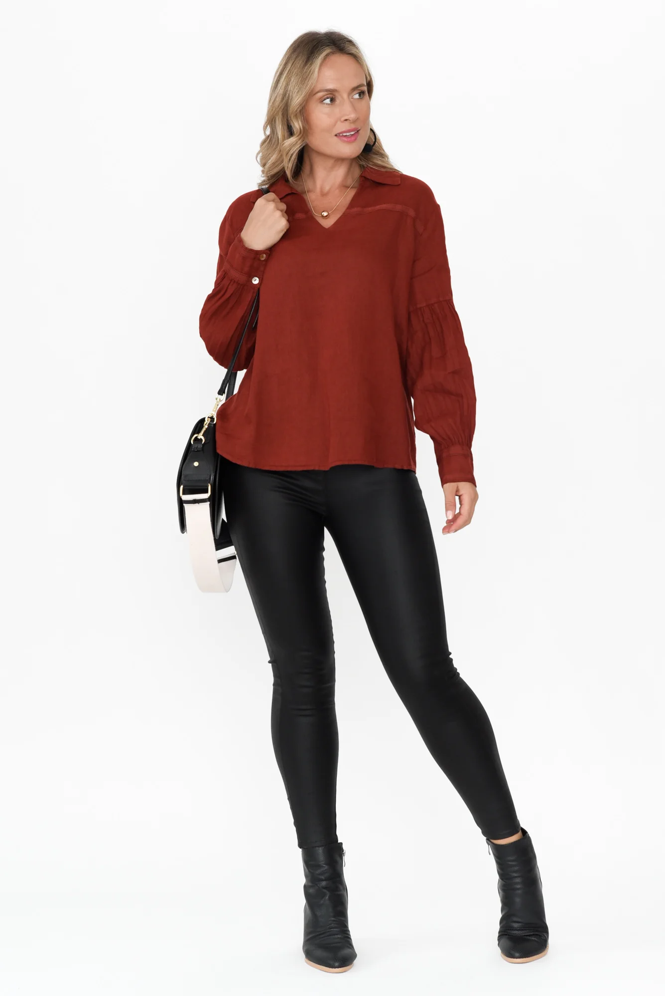 Milicent Maroon Linen Collared Shirt