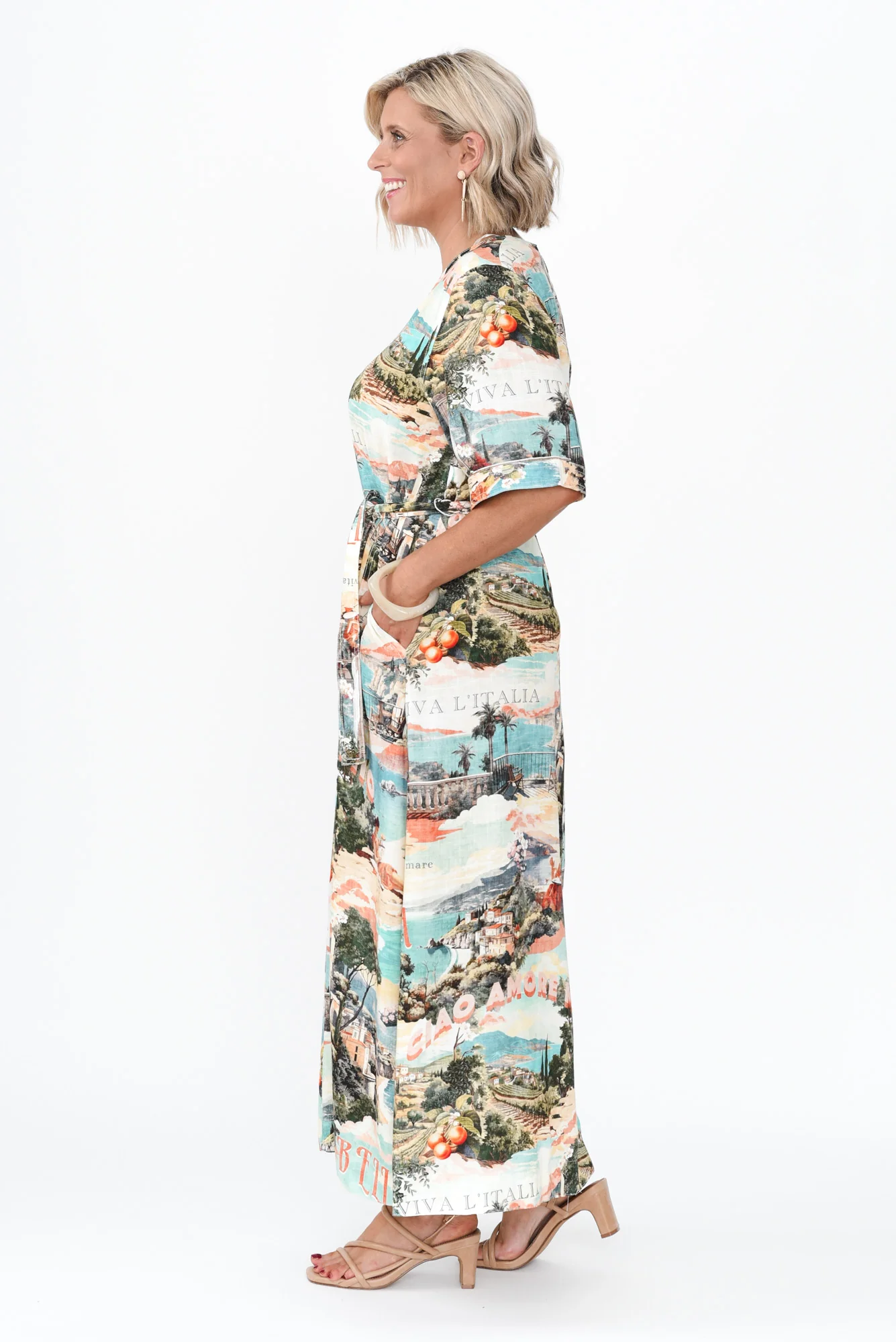 Inara Blue Island Linen Blend Dress