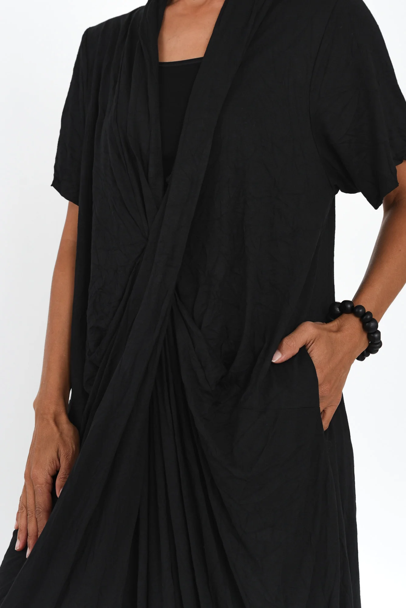 Kensley Black Crossover Cotton Dress