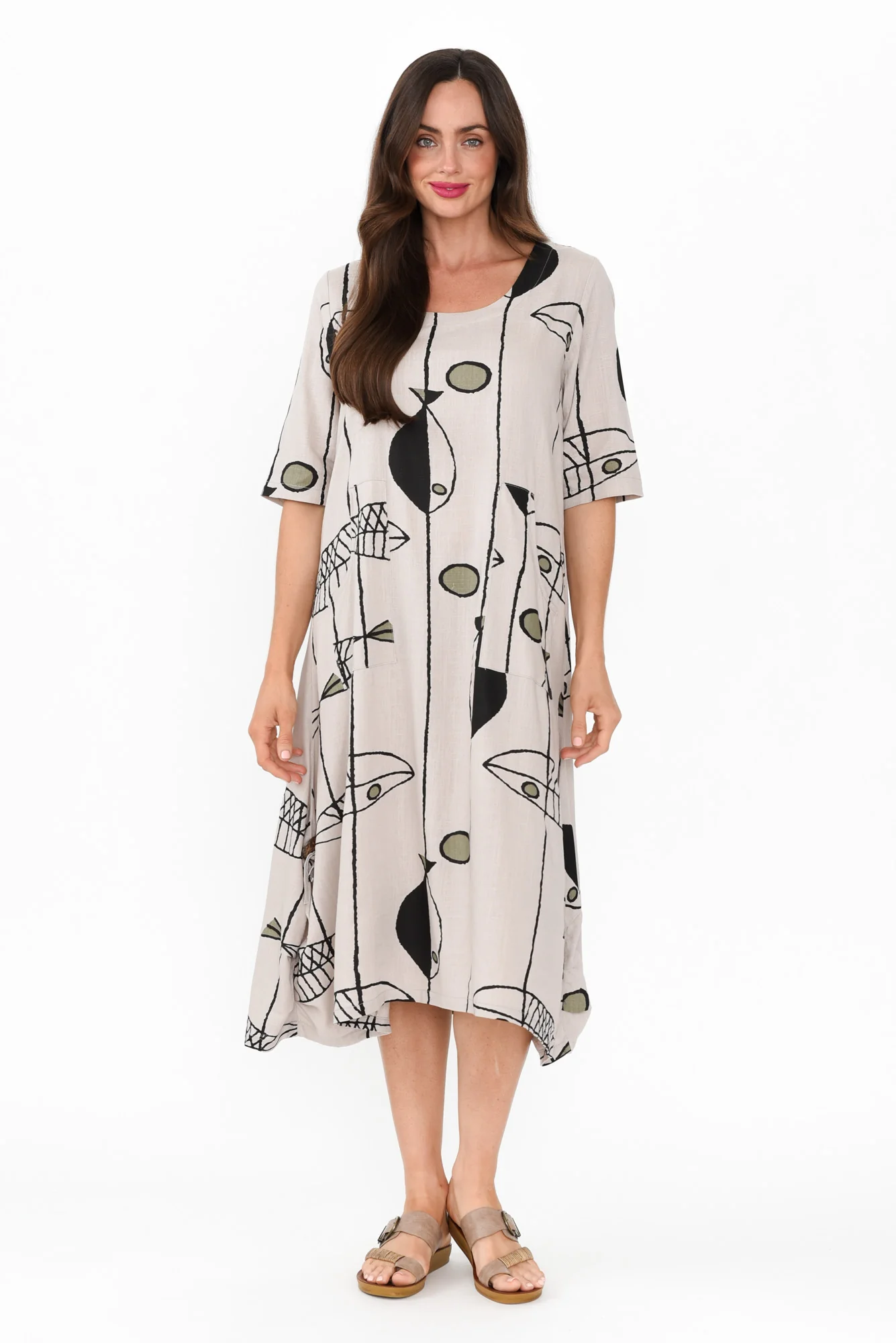 Hailee Taupe Sea Linen Cotton Dress