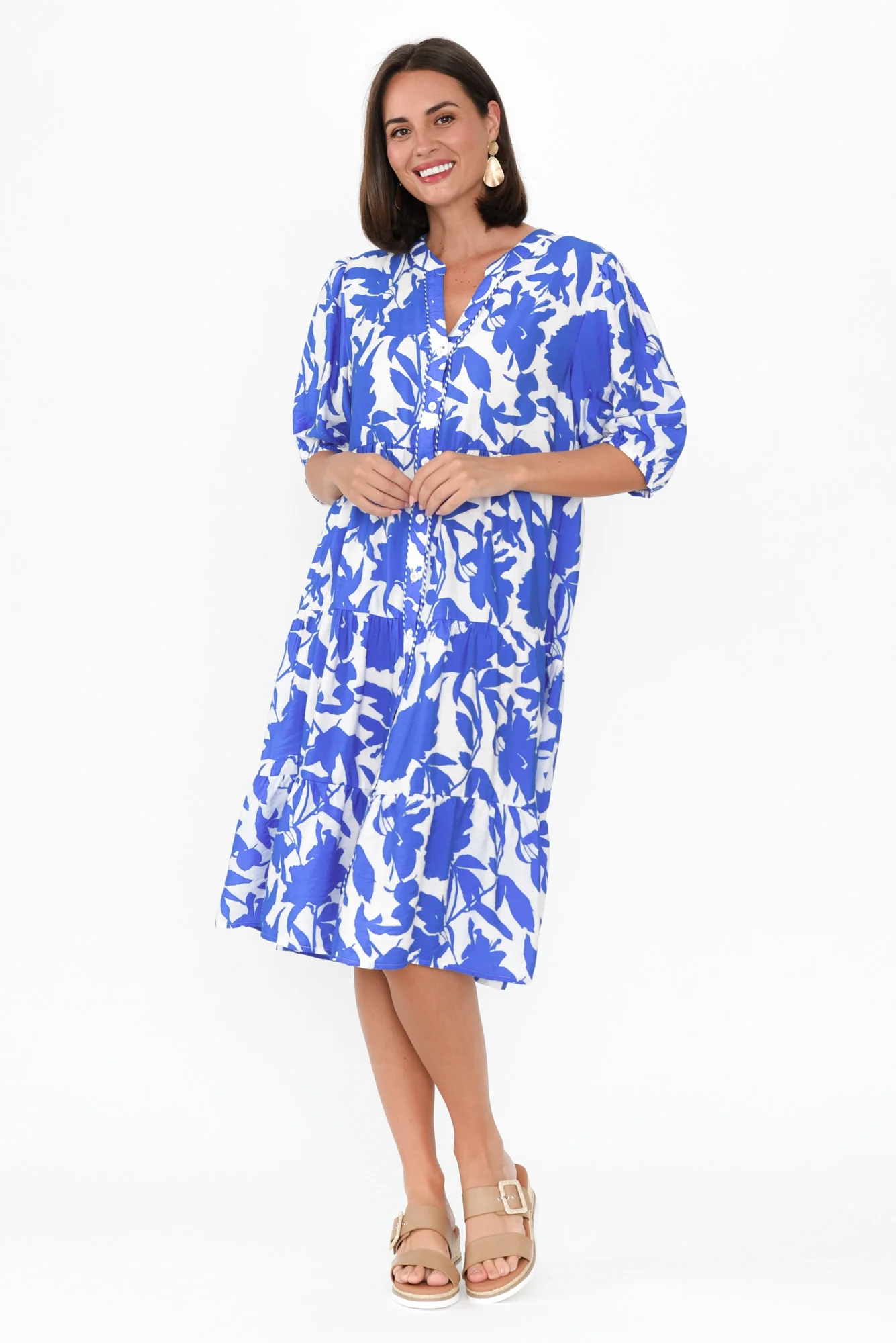 Florida Blue Floral Tiered Dress