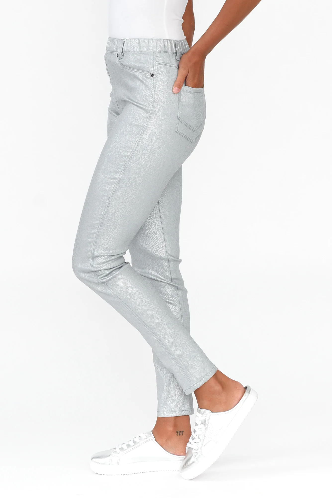Bonita Silver Animal Foil Stretch Pants