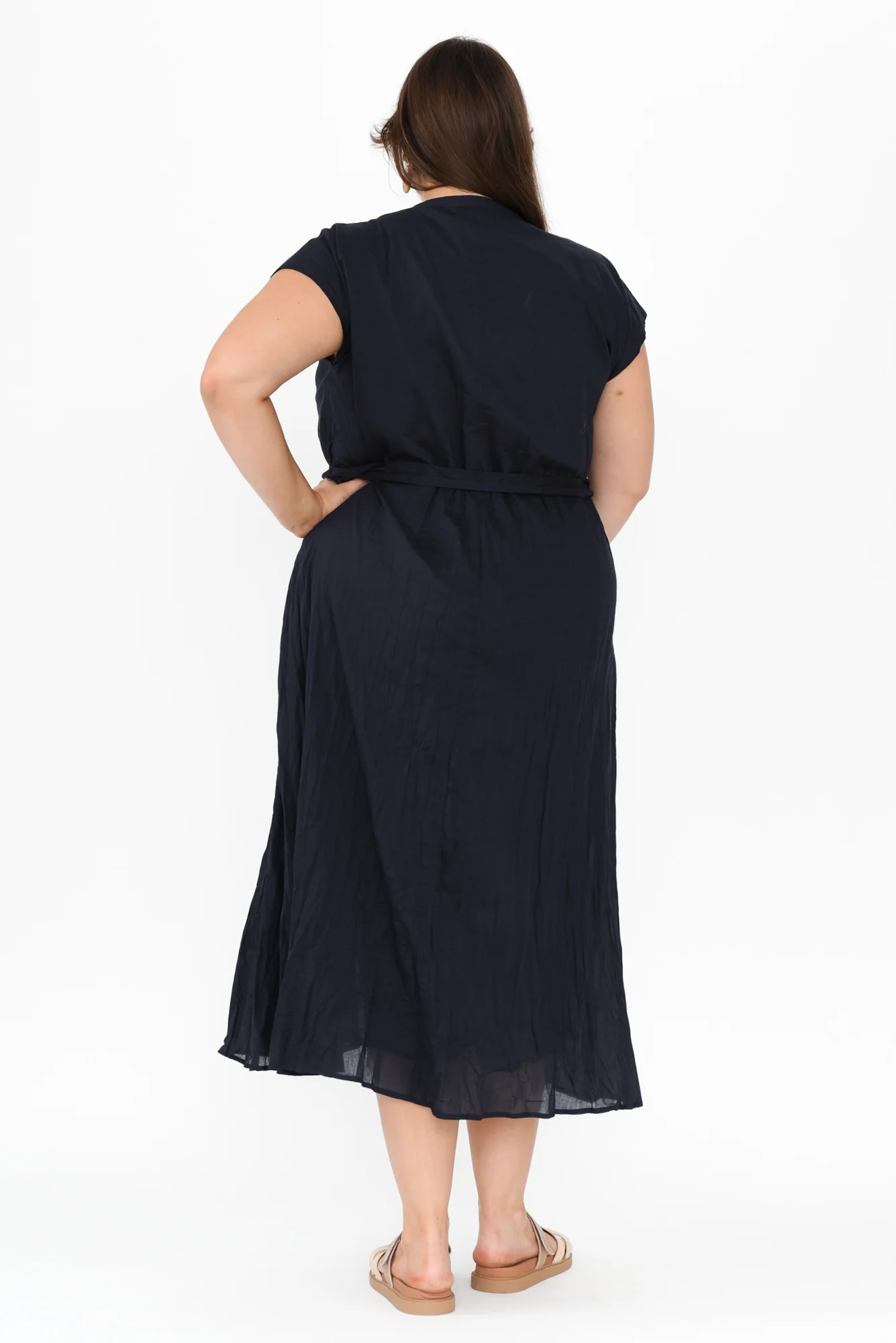 Octavia Navy Crinkle Cotton Button Dress
