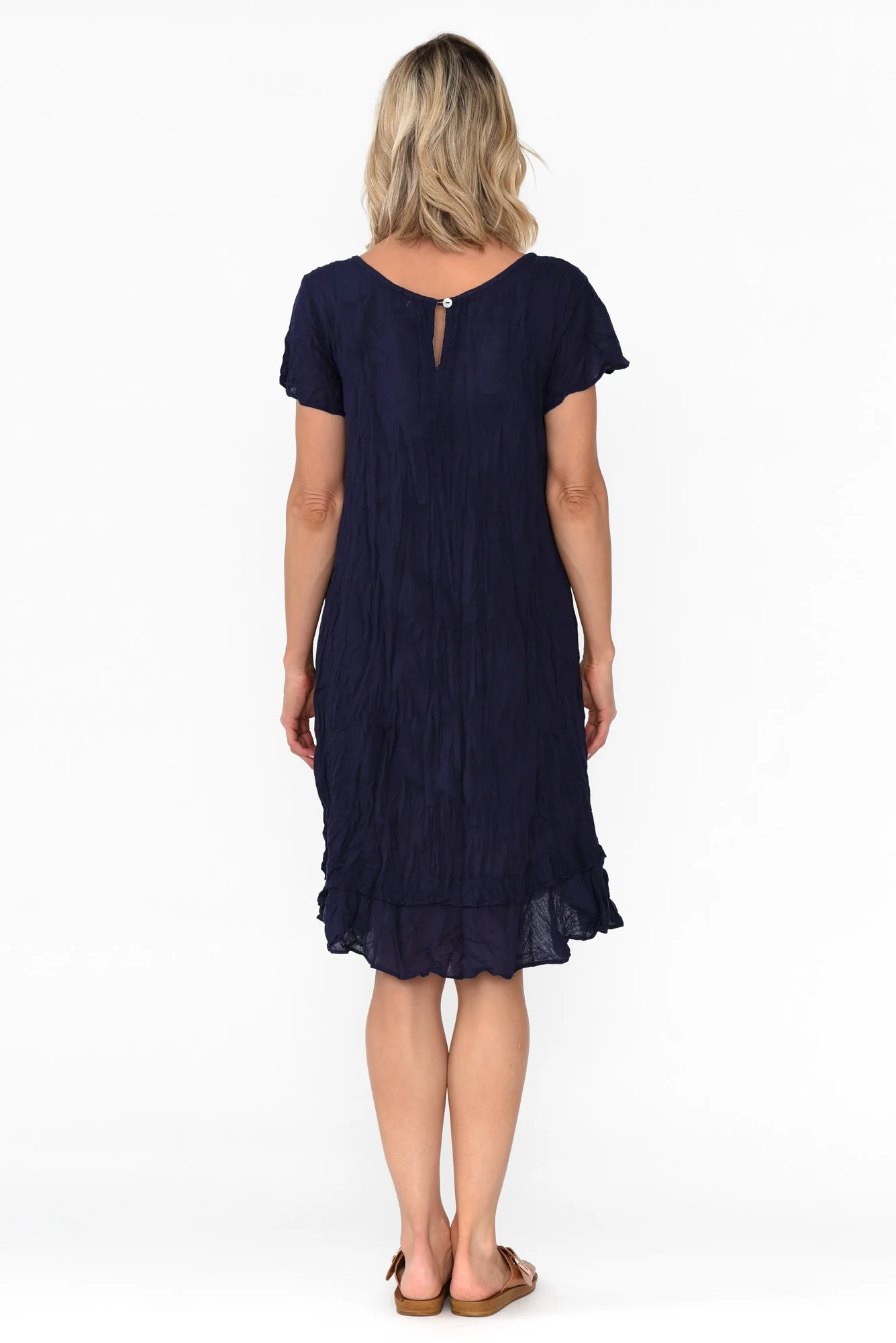 Lauren Navy Crinkle Cotton Dress