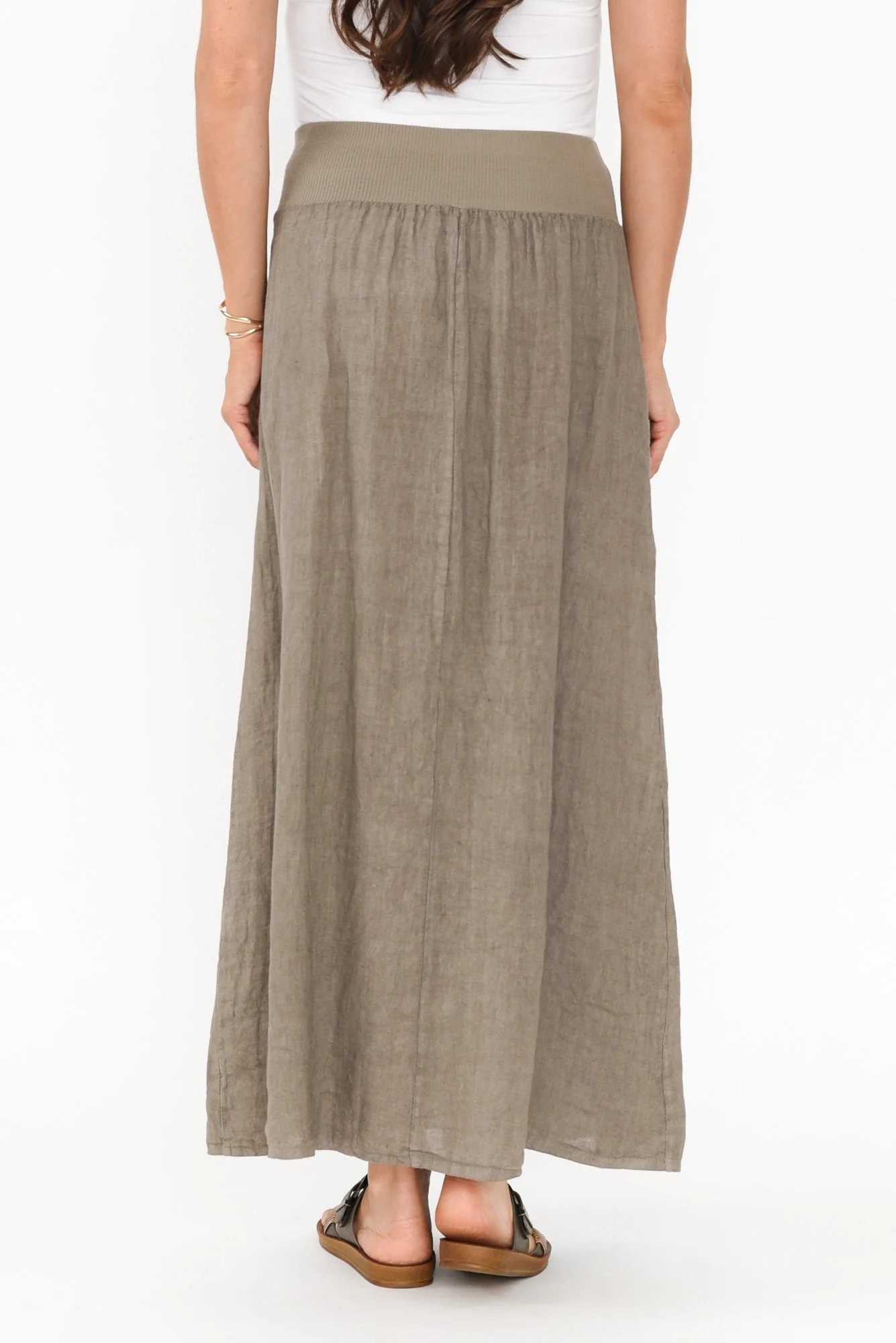 Ani Taupe Linen Pocket Maxi Skirt