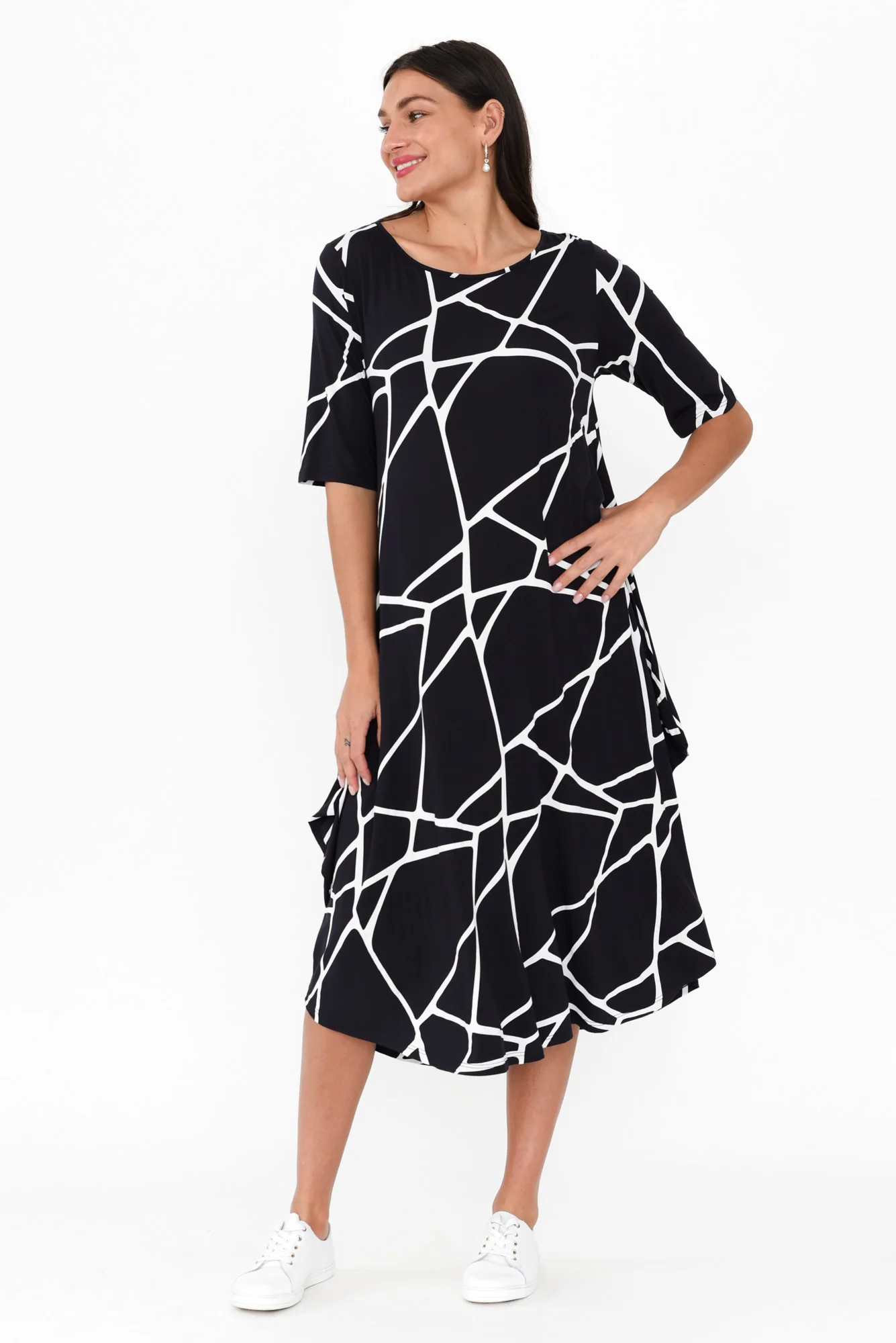 Navy Marble Micro Modal Tri Drape Dress