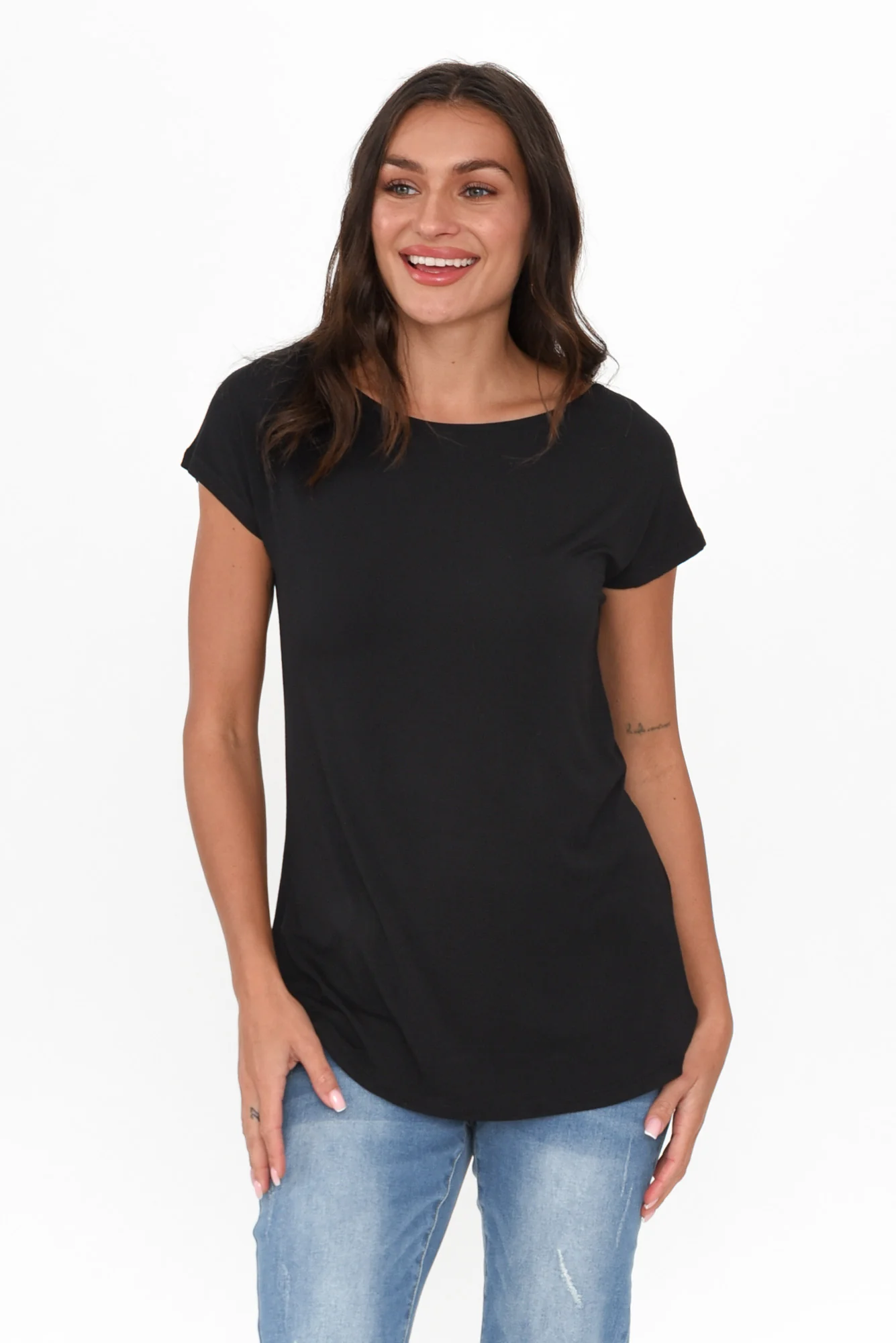 Pia Black Bamboo Boatneck Tee