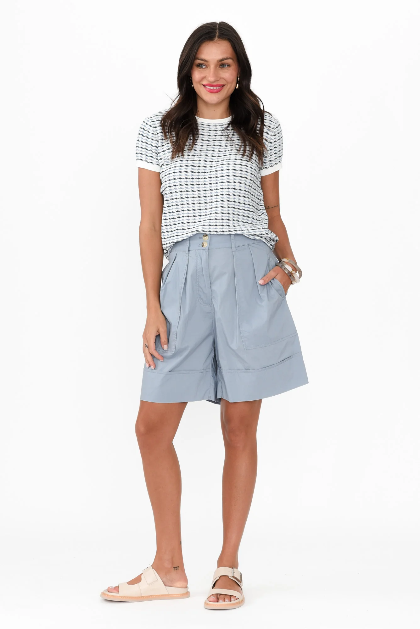 Harlyn Light Blue Cotton Shorts