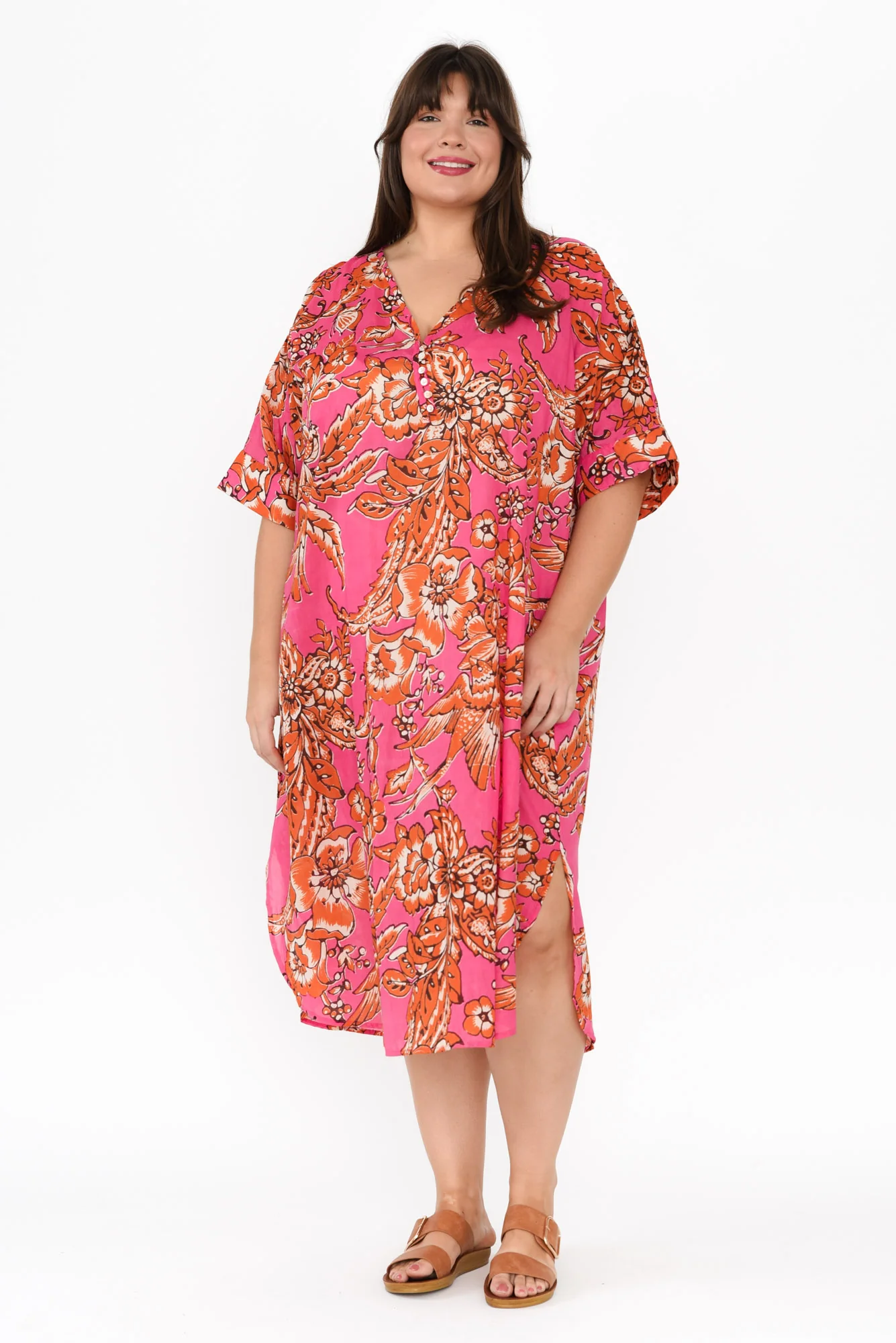 Tella Orange Garden Cotton Kaftan