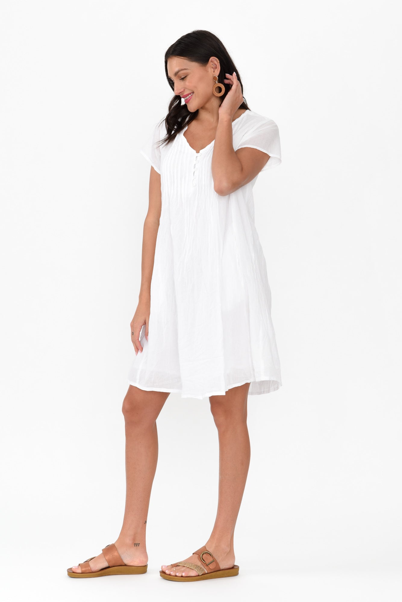 Sabina White Crinkle Cotton Dress
