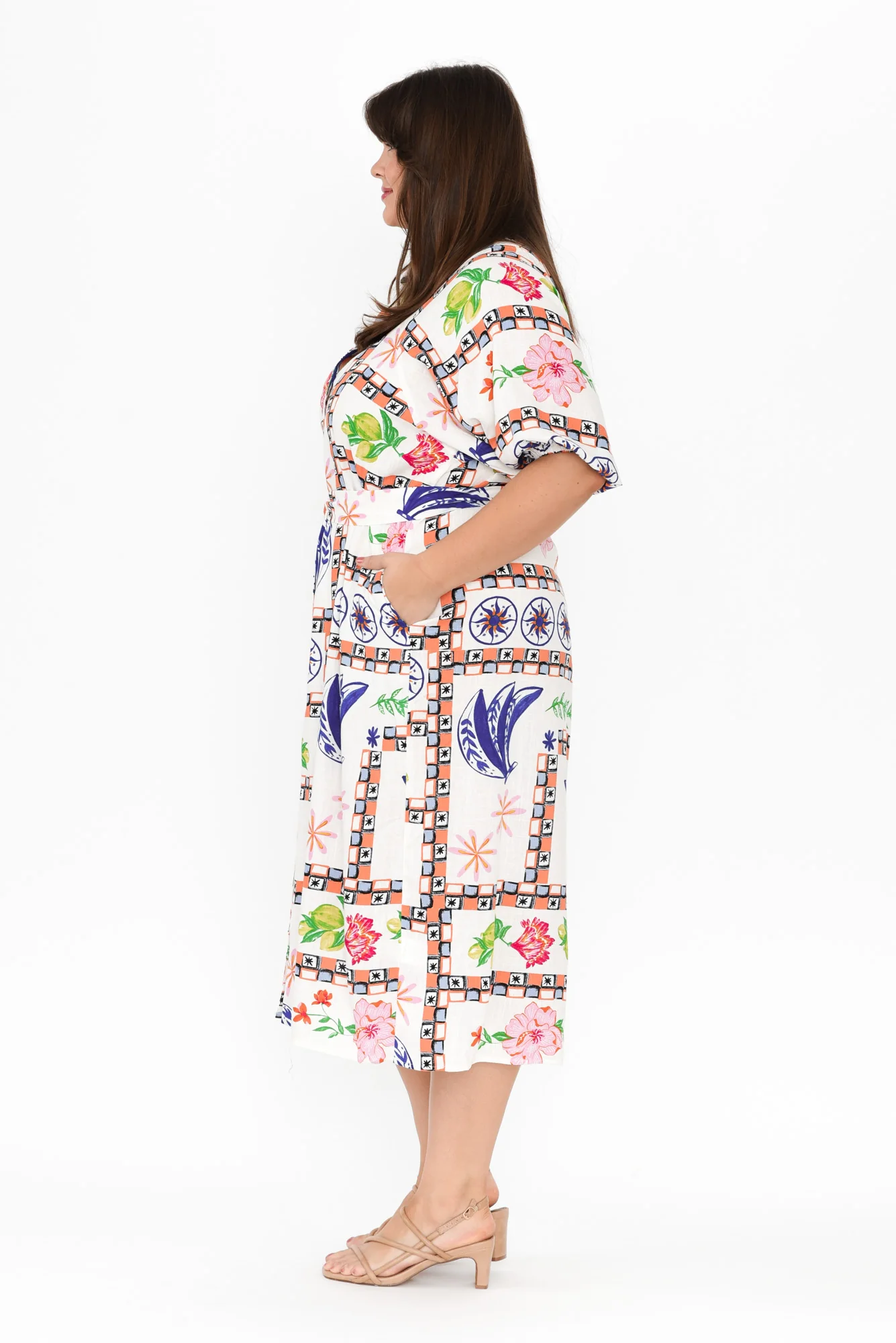 Vixen White Abstract Linen Blend Dress