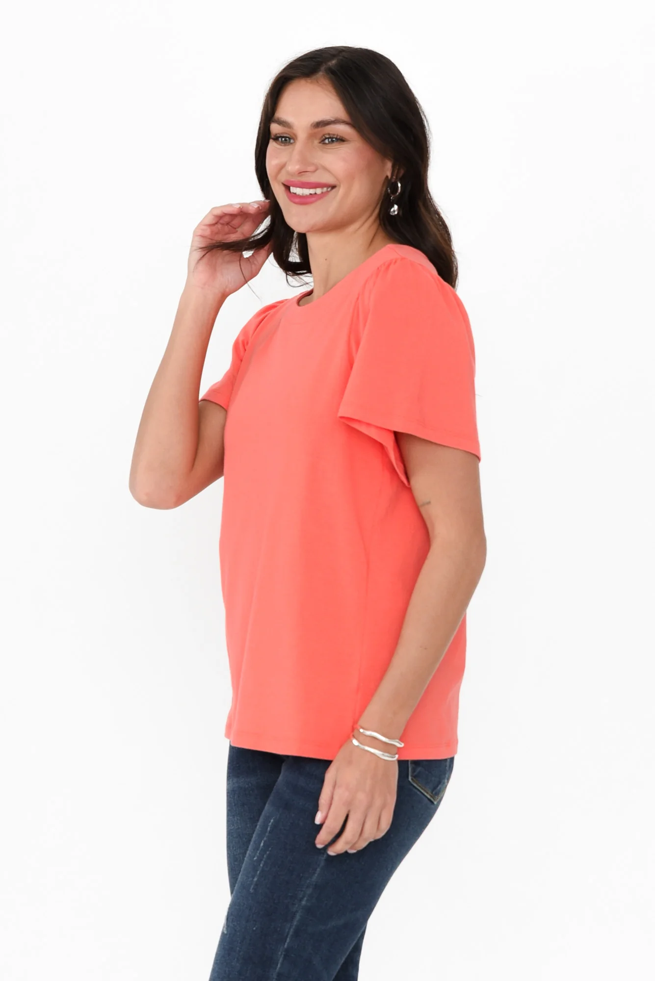 Calgary Coral Cotton Flutter Sleeve Top
