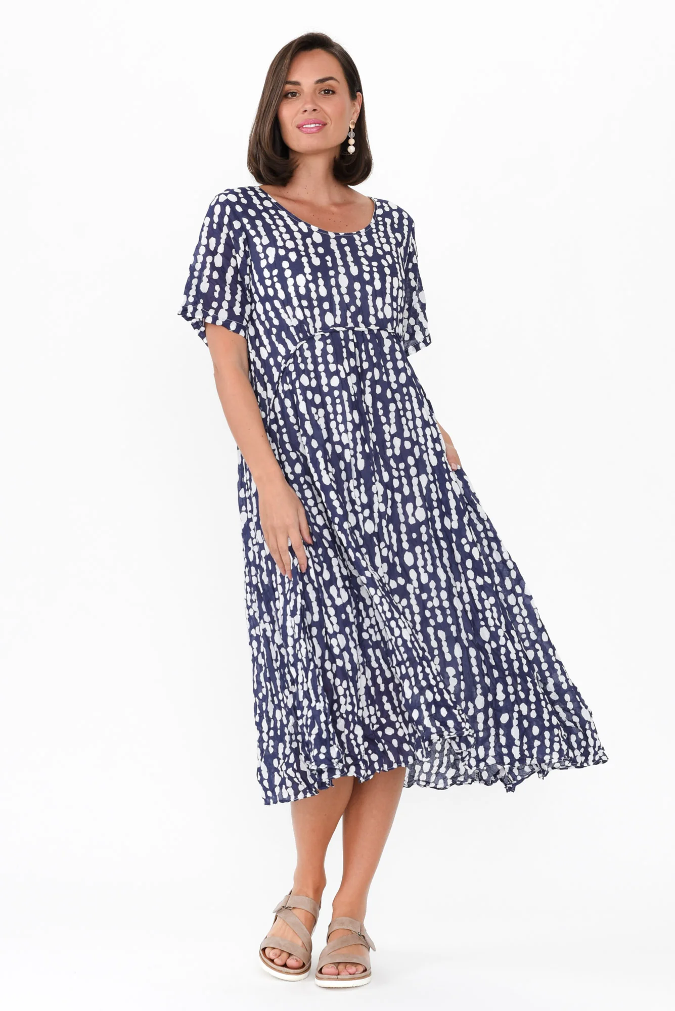 Wilton Navy Speckle Cotton Pocket Dress