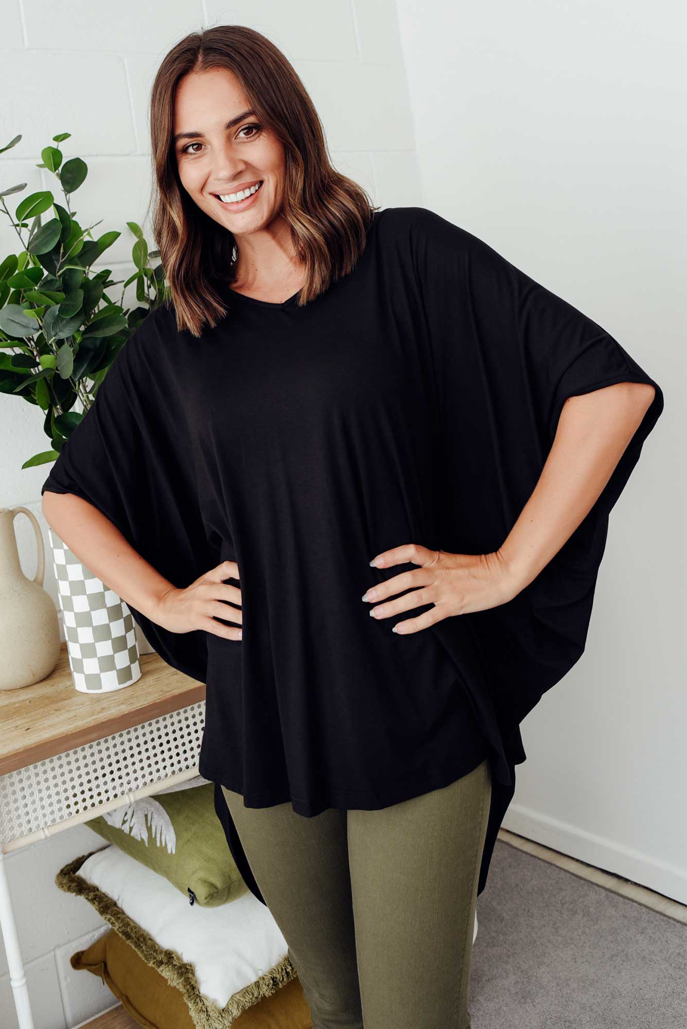 Emory Black Bamboo Hi Lo Batwing Top