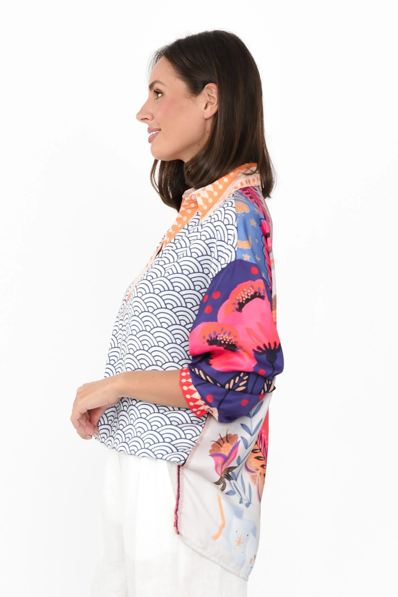 Suzy Navy Geo V Neck Shirt