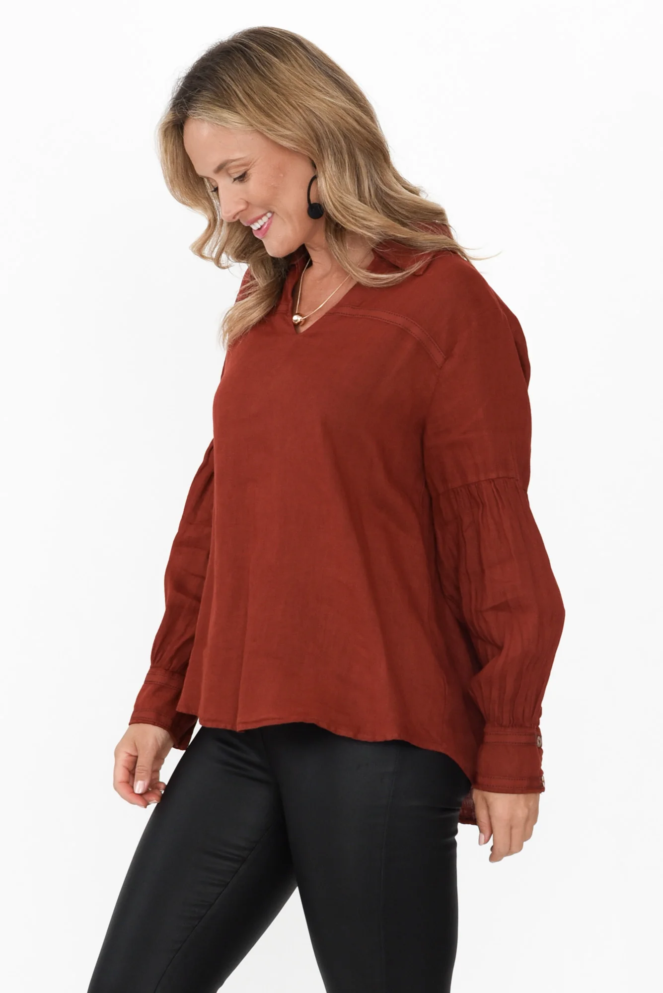 Milicent Maroon Linen Collared Shirt