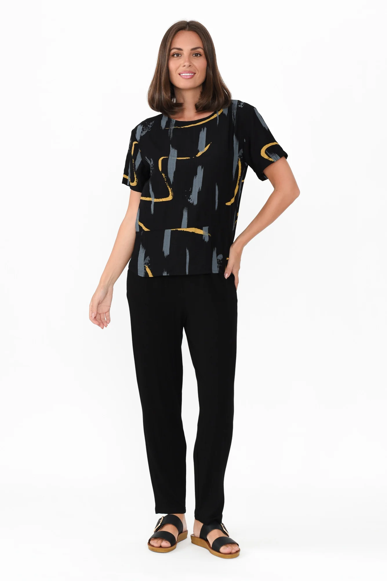 Marion Black Dash Cotton Blend Top