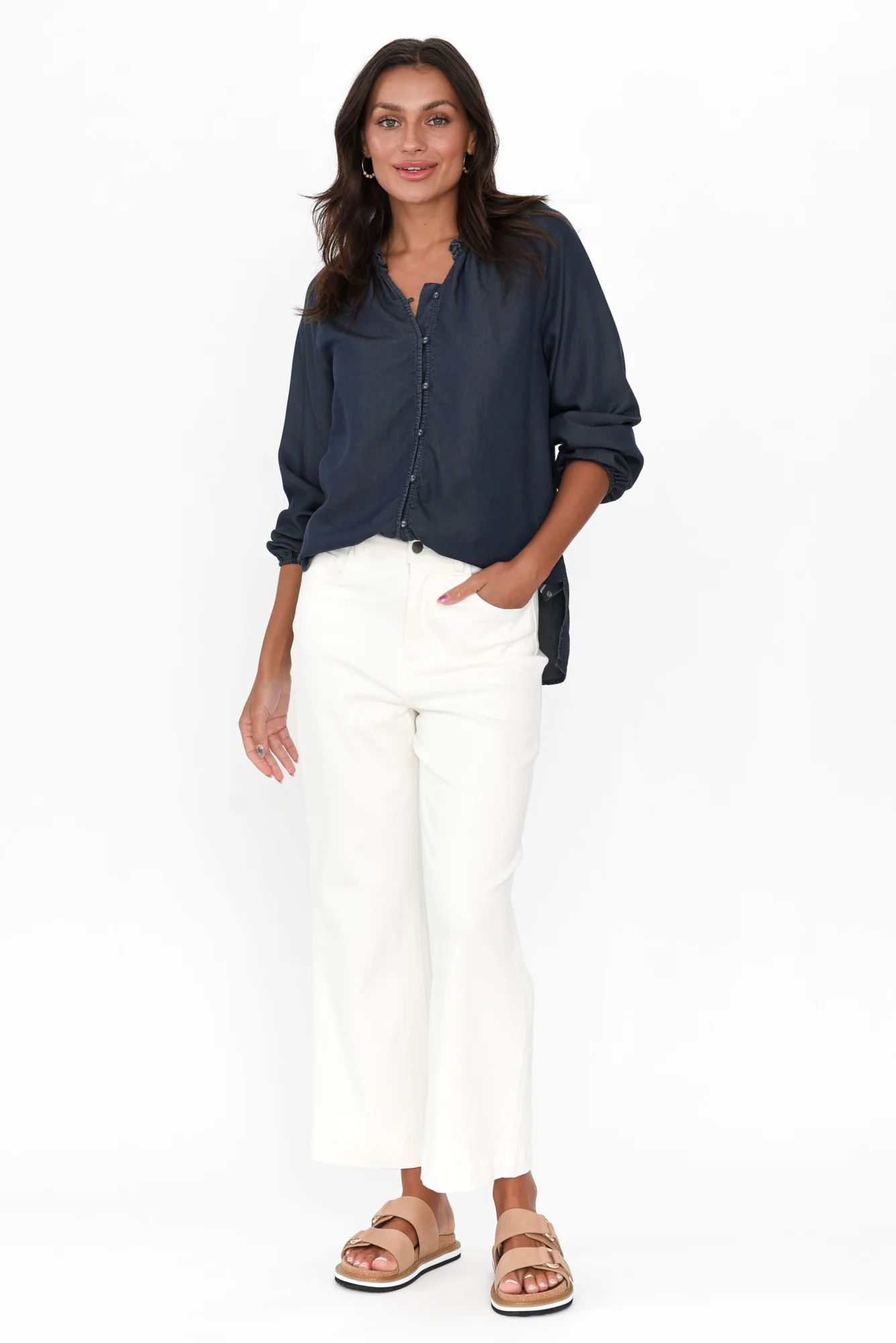 Drew Blue Denim Button Blouse