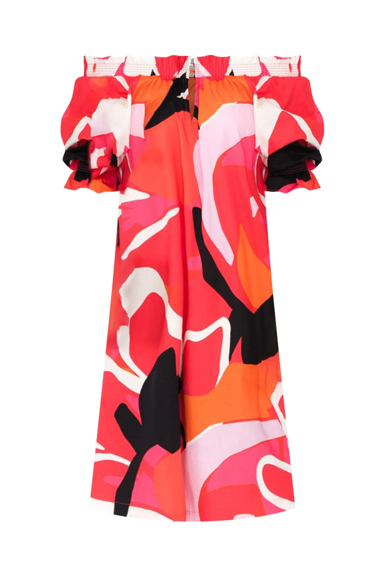 Shirr Pink Abstract Cotton Dress