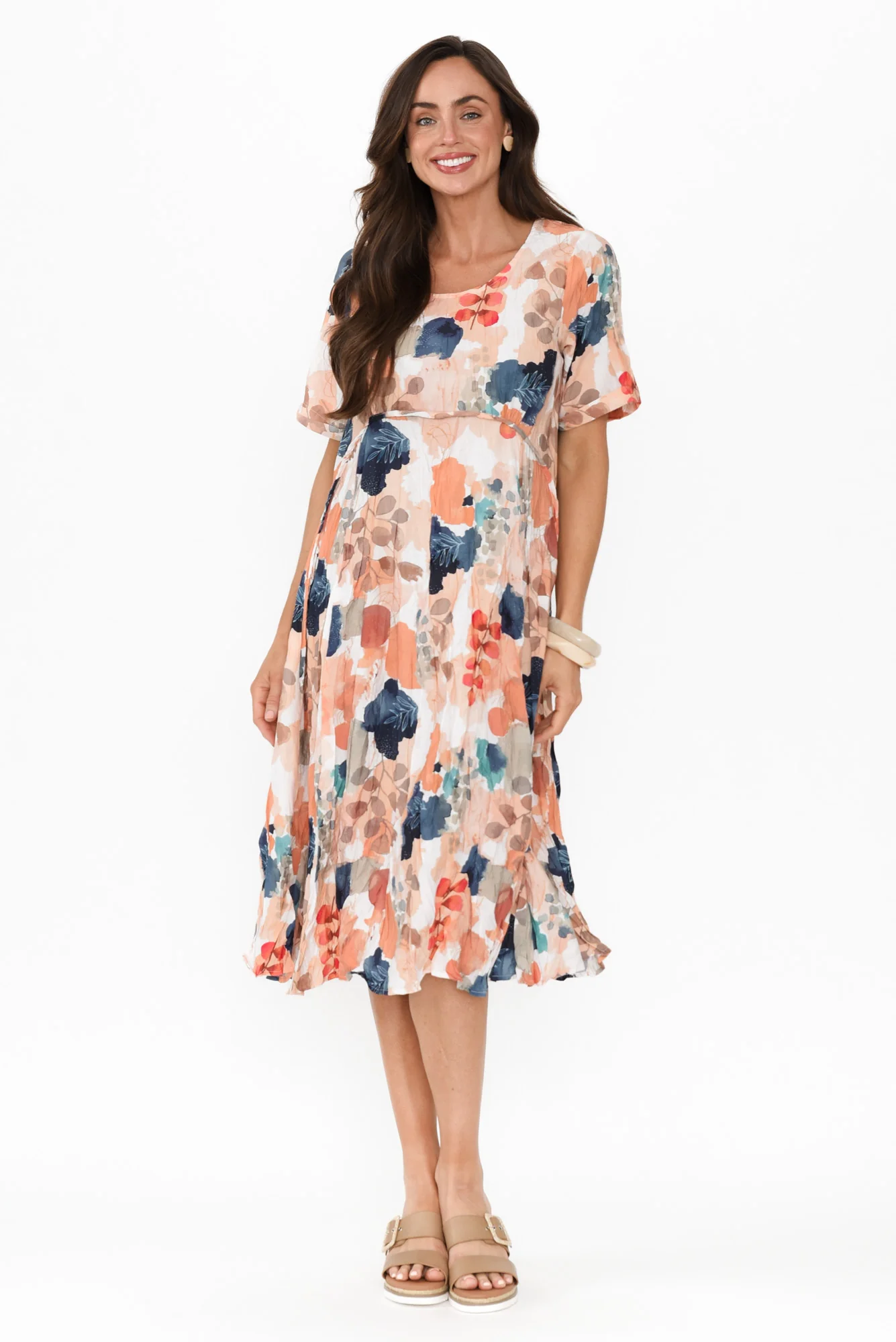 Soraya Orange Floral Linen Blend Dress