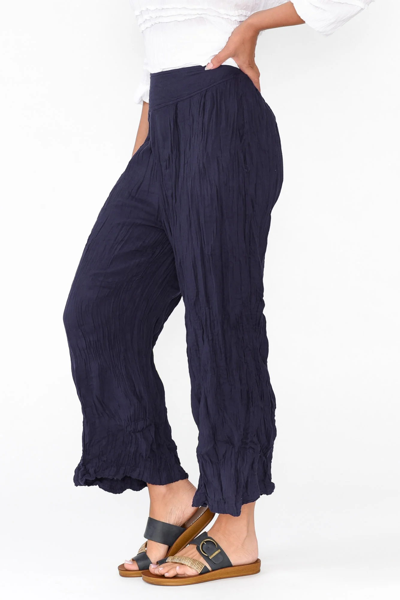 Costello Navy Crinkle Cotton Pants