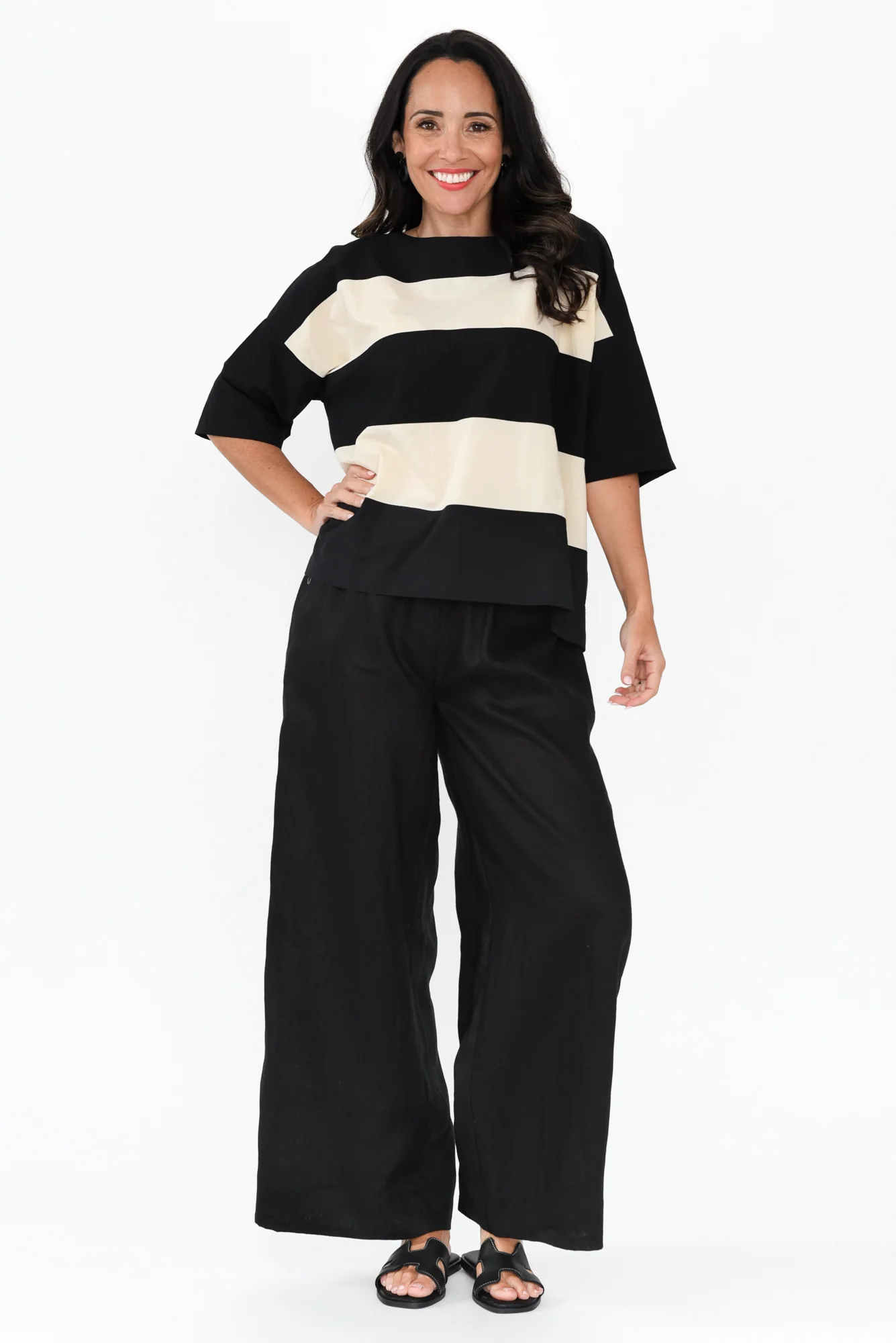 Balos Black Stripe Cotton Poplin Top