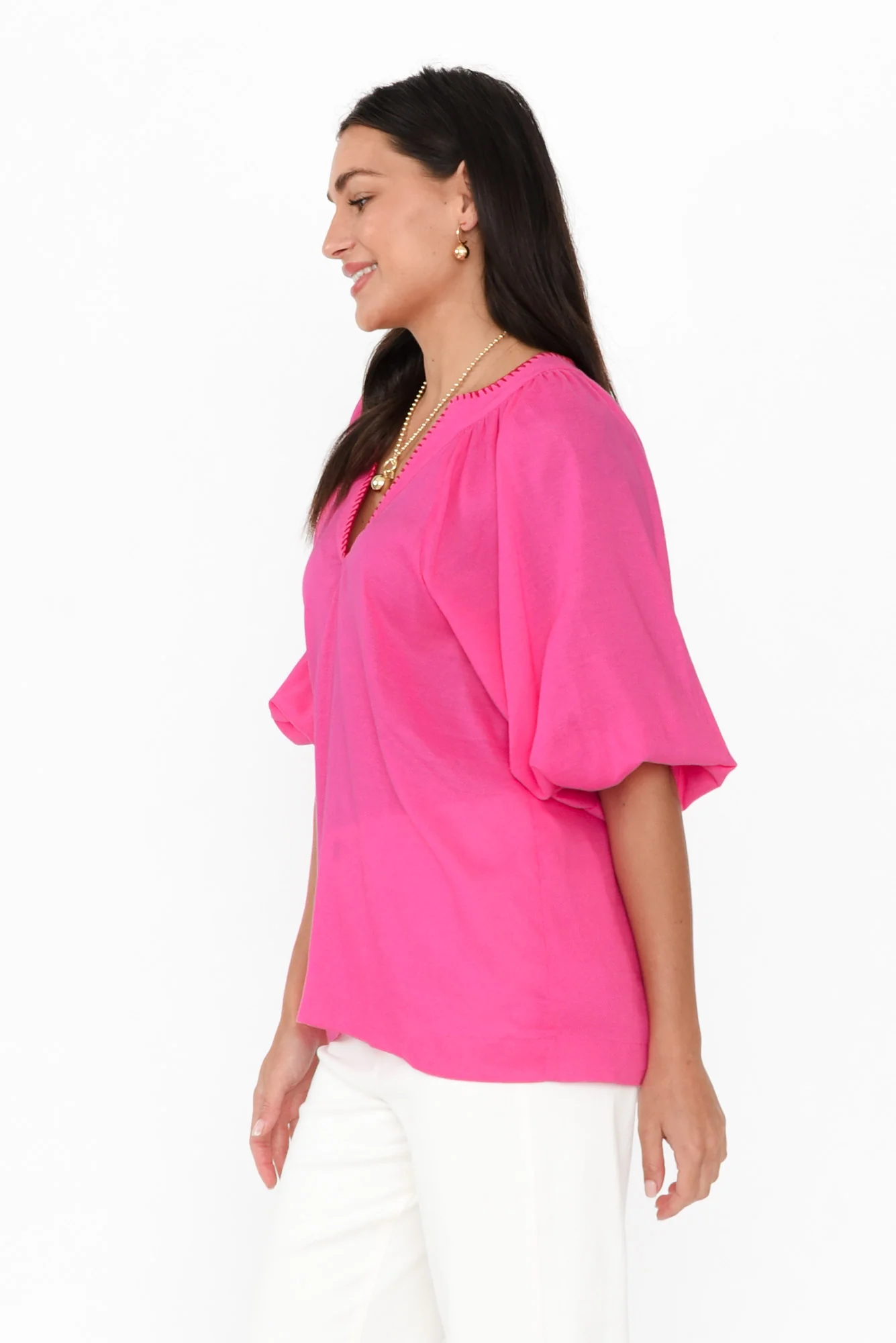 Showcase Pink Contrast Stitch Top