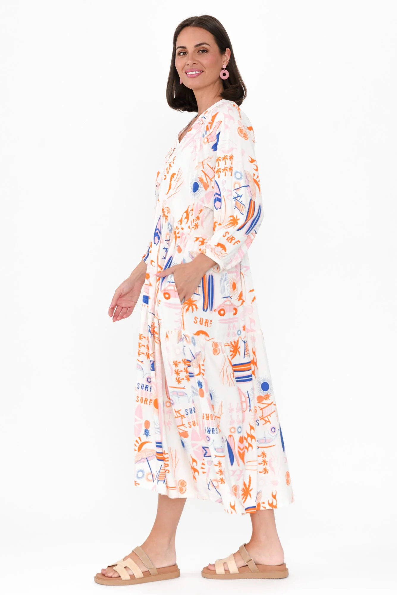 Frances Orange Surf Tiered Dress