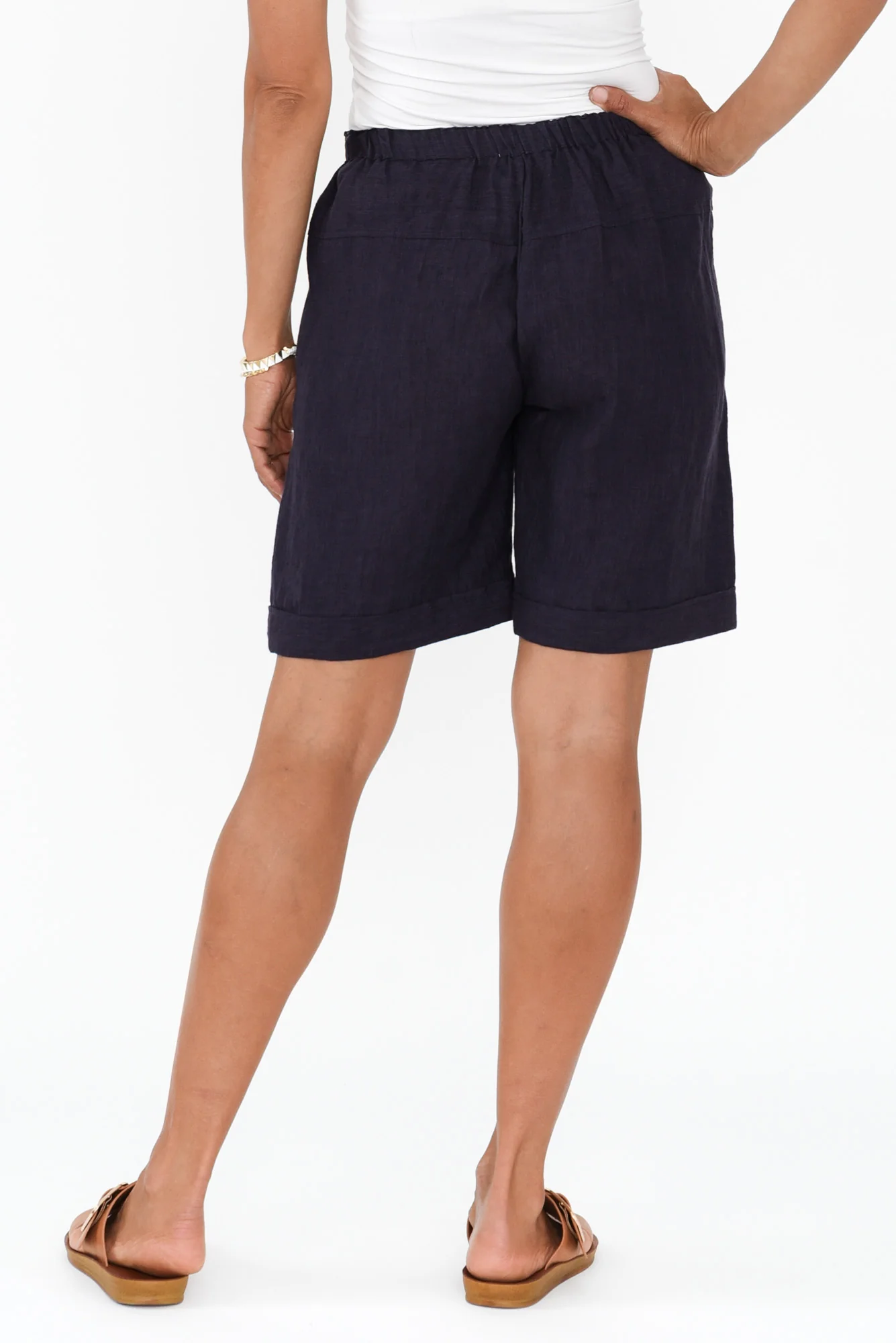 Arwen Navy Linen Drawstring Shorts