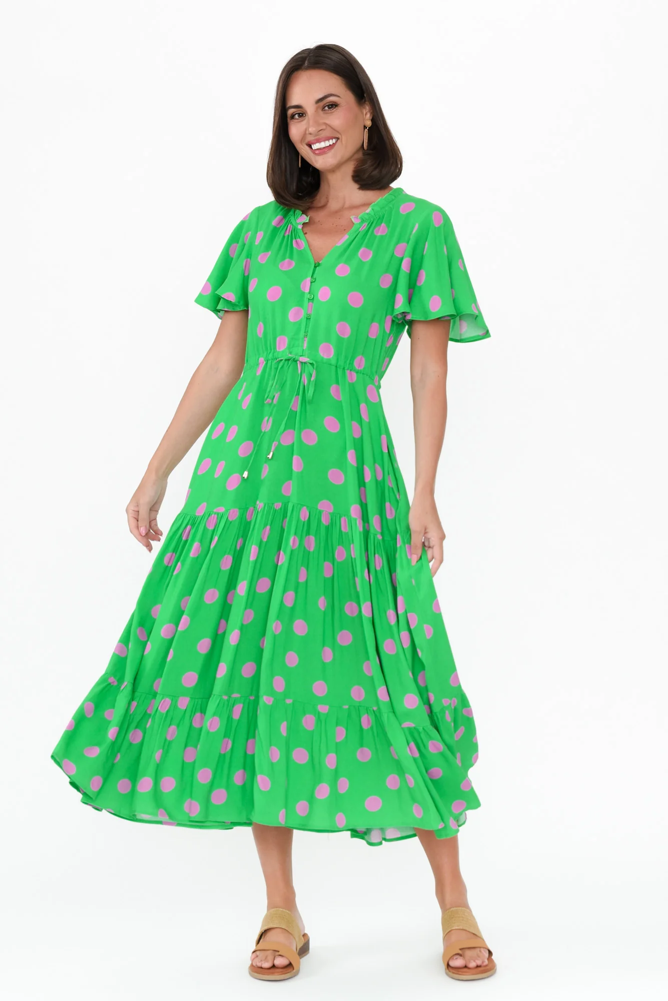 Lishka Green Spot Tie Dress