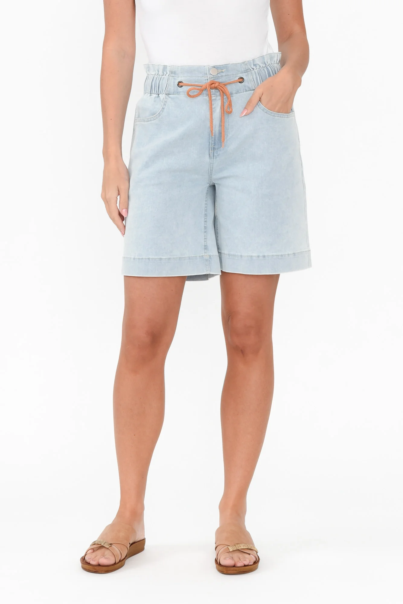 Lizzy Light Blue Denim Drawstring Shorts