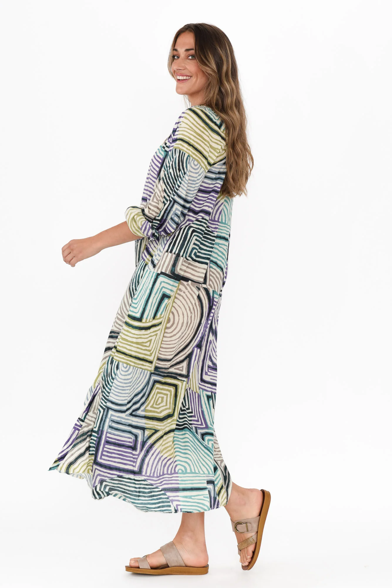 Liliana Green Ripple Cotton Kaftan