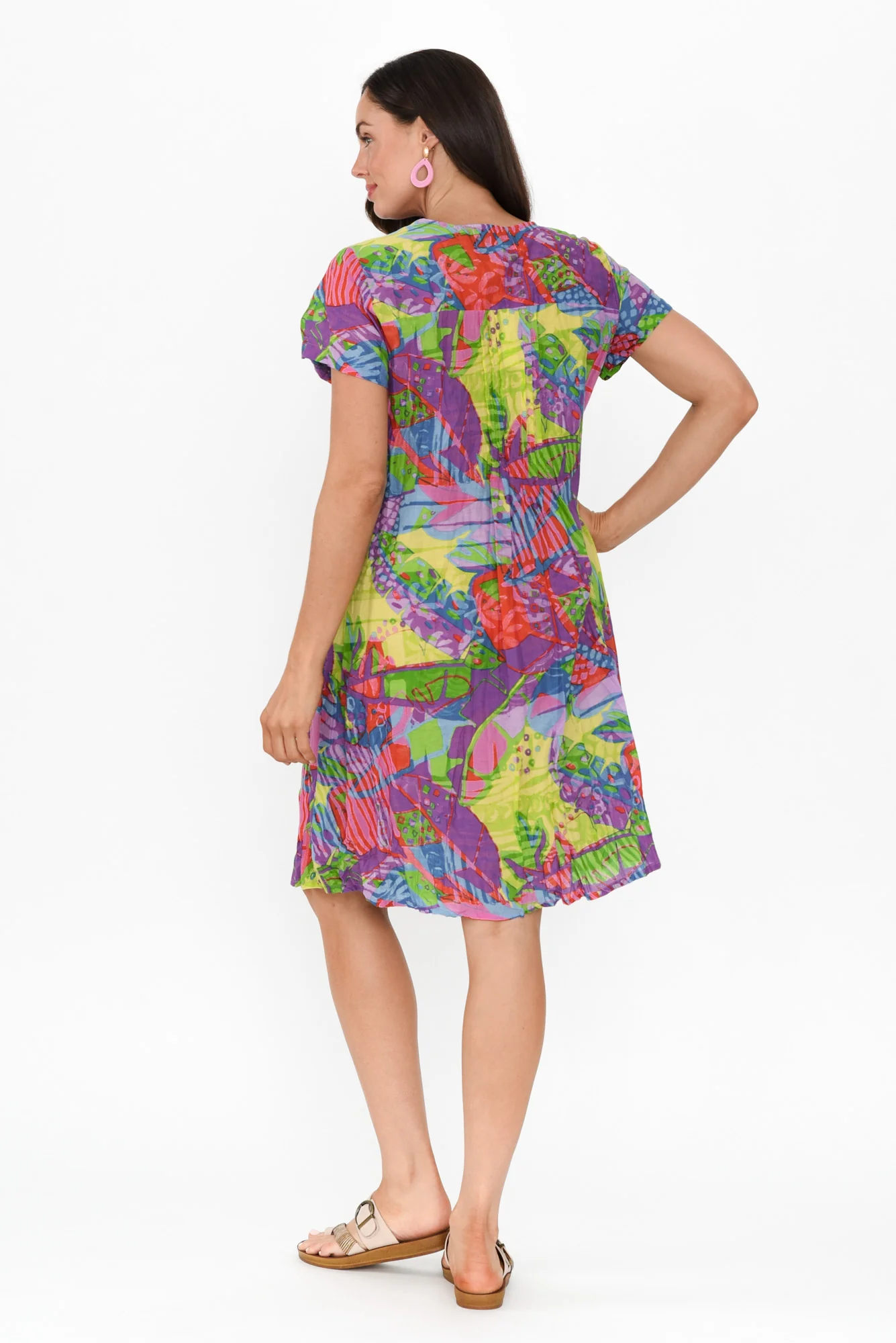 Sabina Purple Garden Crinkle Cotton Dress