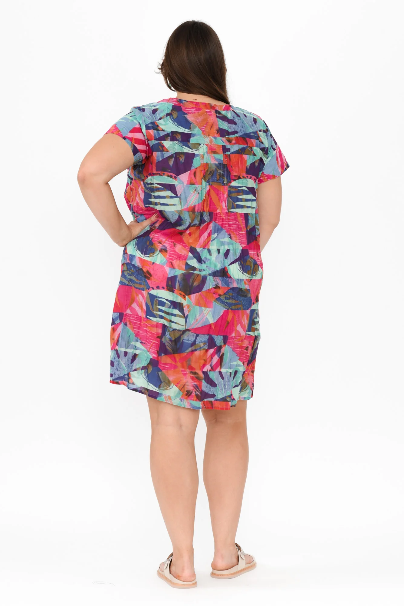 Sabina Fuchsia Geo Crinkle Cotton Dress