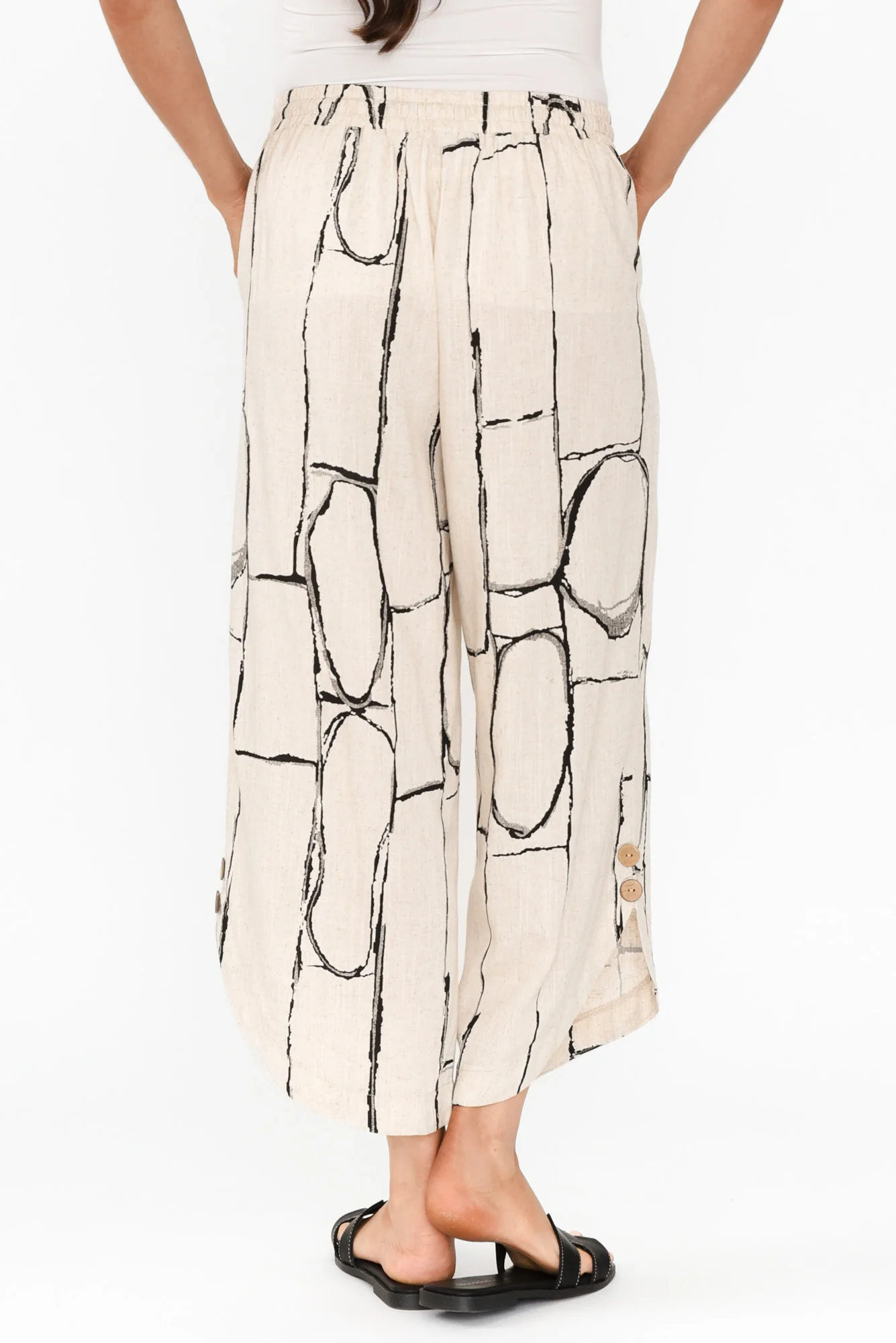 Scotty Beige Geo Linen Cotton Pants