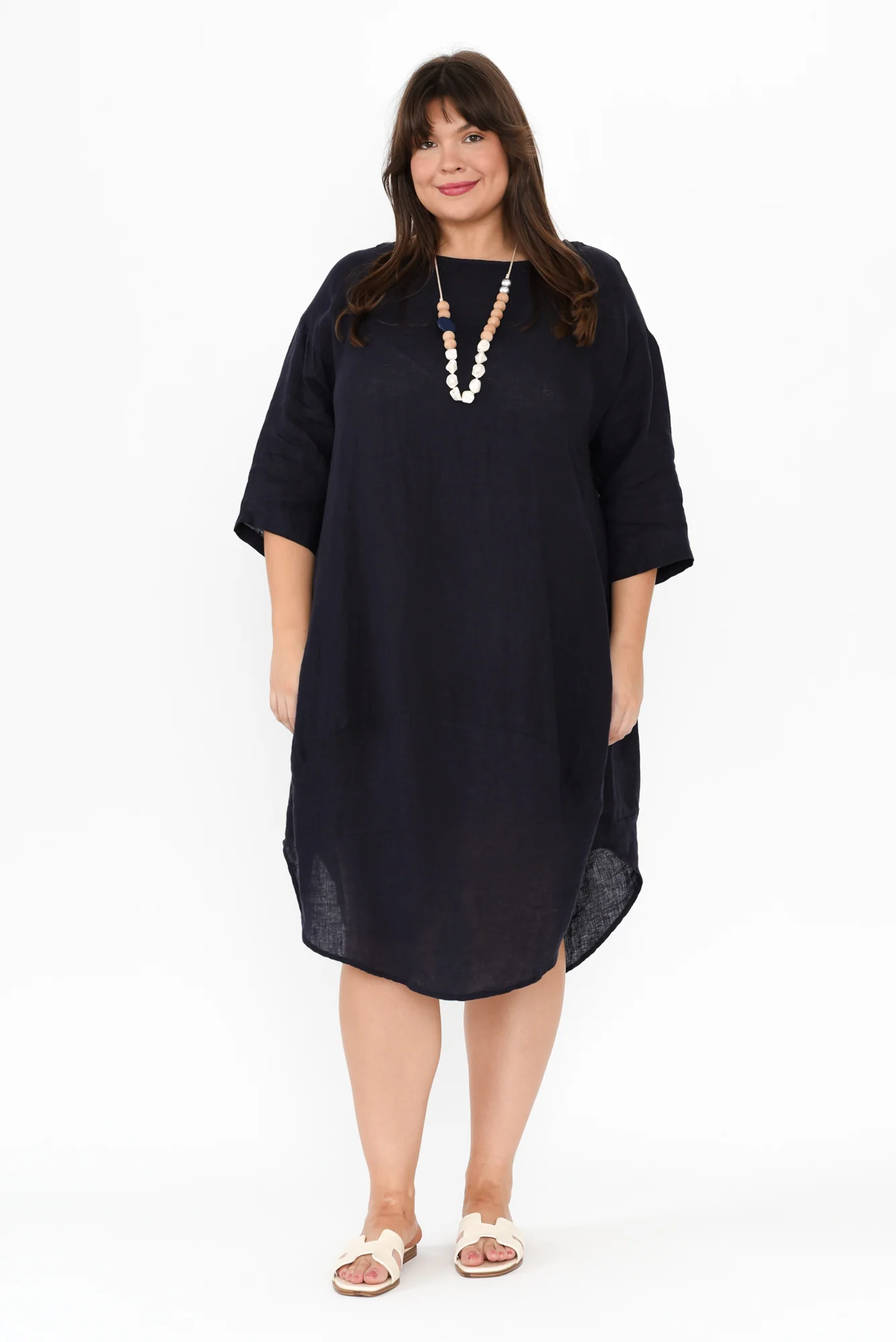 Kana Navy Linen Dress