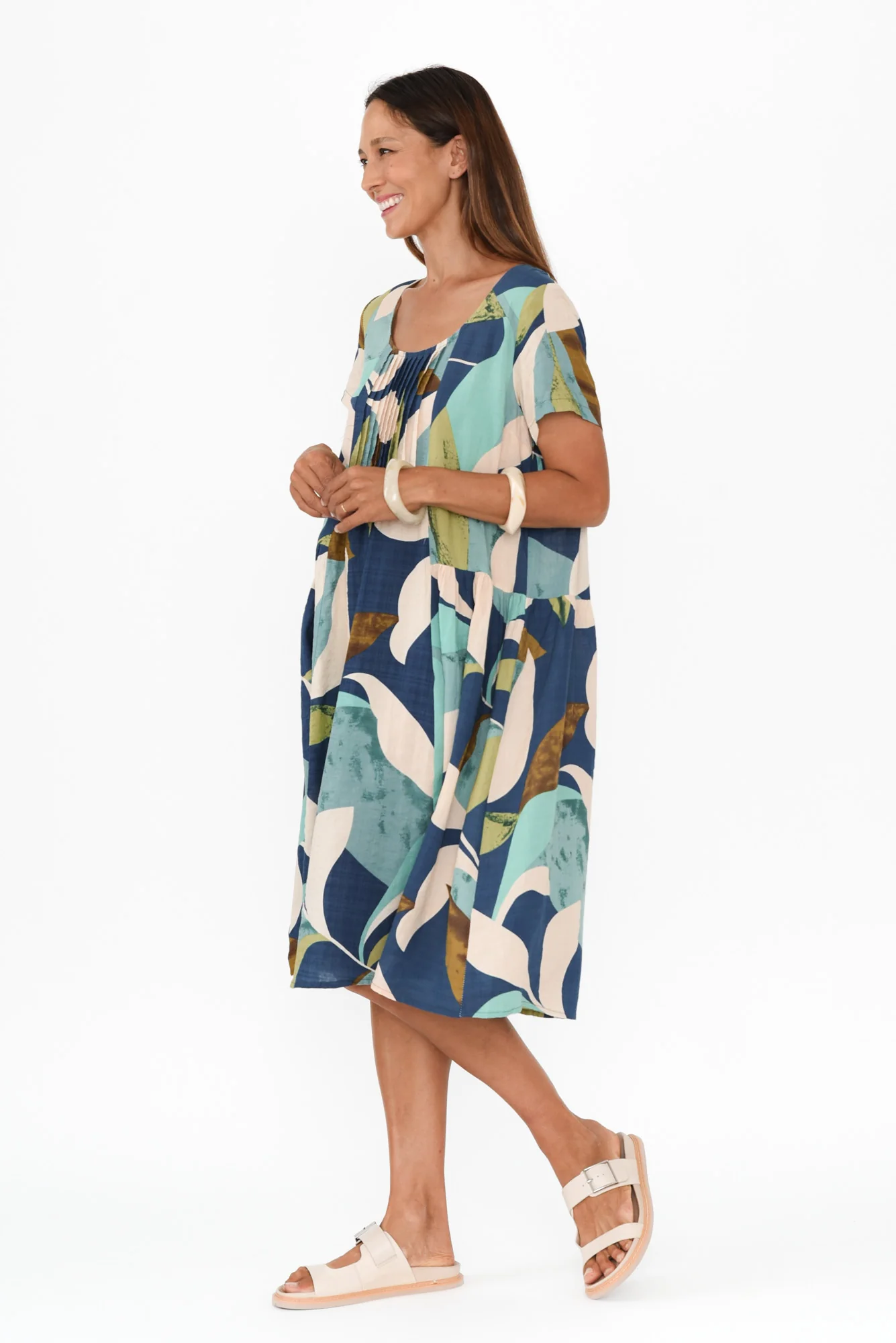 Hanoi Blue Abstract Cotton Blend Dress